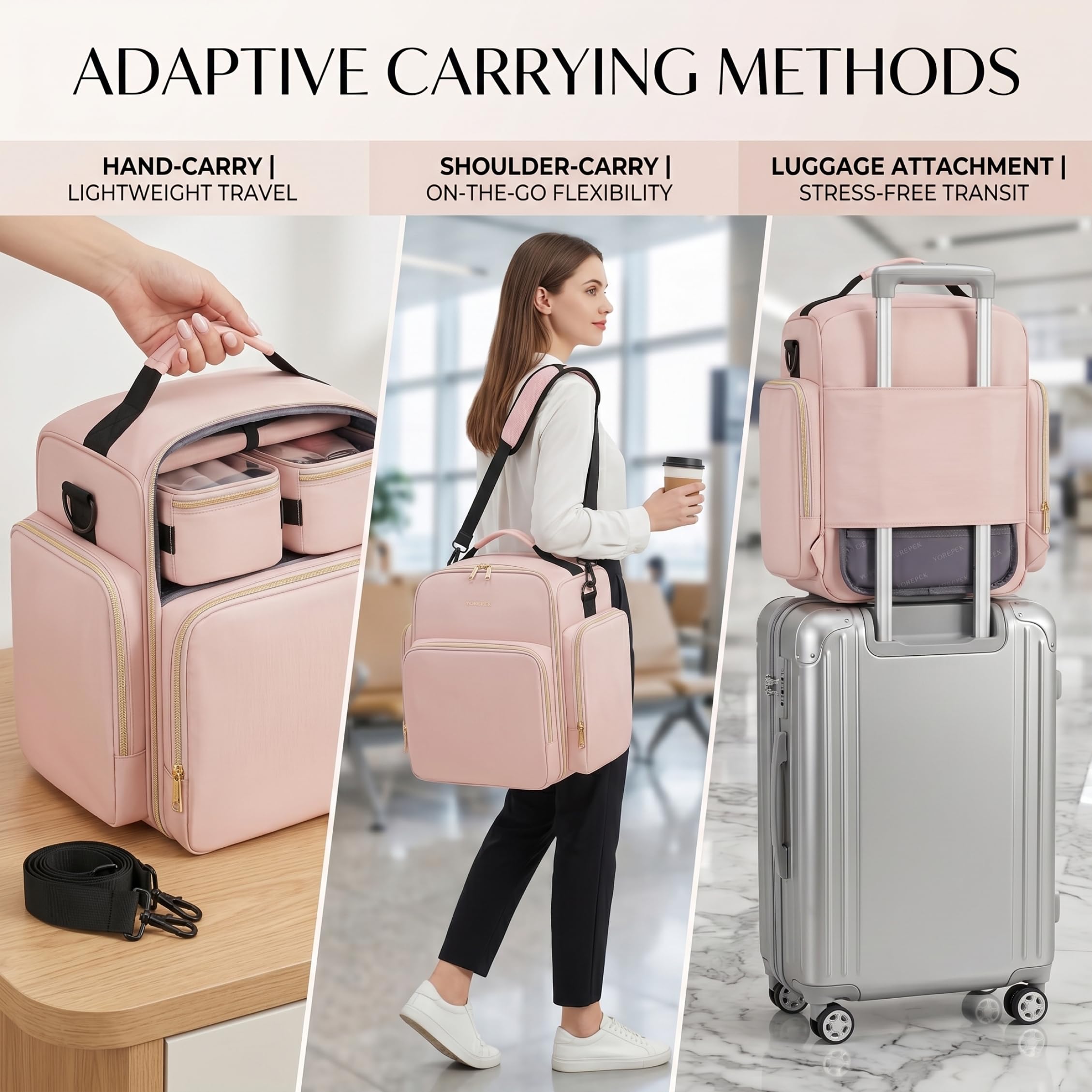Neceser de Maquillaje con Compartimentos, neceseres de Gran Capacidad para Mujer, Bolsas de Viaje portátiles para Mujer, 4 Compartimentos Desmontables + Rollo de joyería, Organizador de Maquillaje
