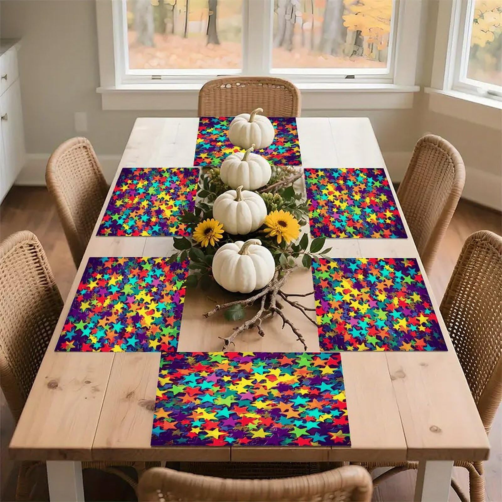 Many Stars Placemats Heat-Resistant Washable Place Mats Anti Slip Dining Table Place Mats Wipeable Dining Table Mats Kitchen Decoration Placemats 17.7’’×11.8’’