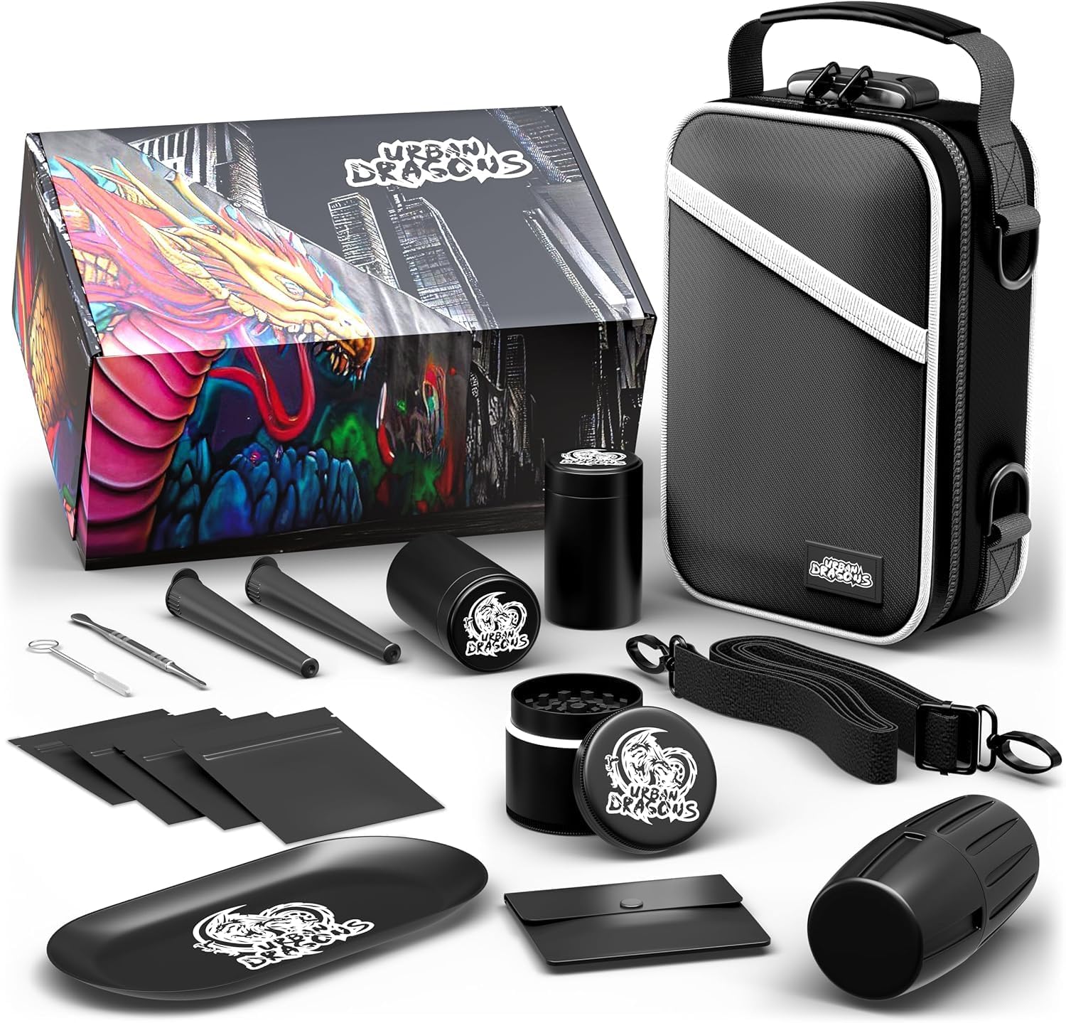 Premium Carbon Lined Smell Proof Bag with Combination Lock | Multi-Use Organization Bag with Accessories | Storage and Containers kit | Stash box | Birthday Gifts for Men/Women.