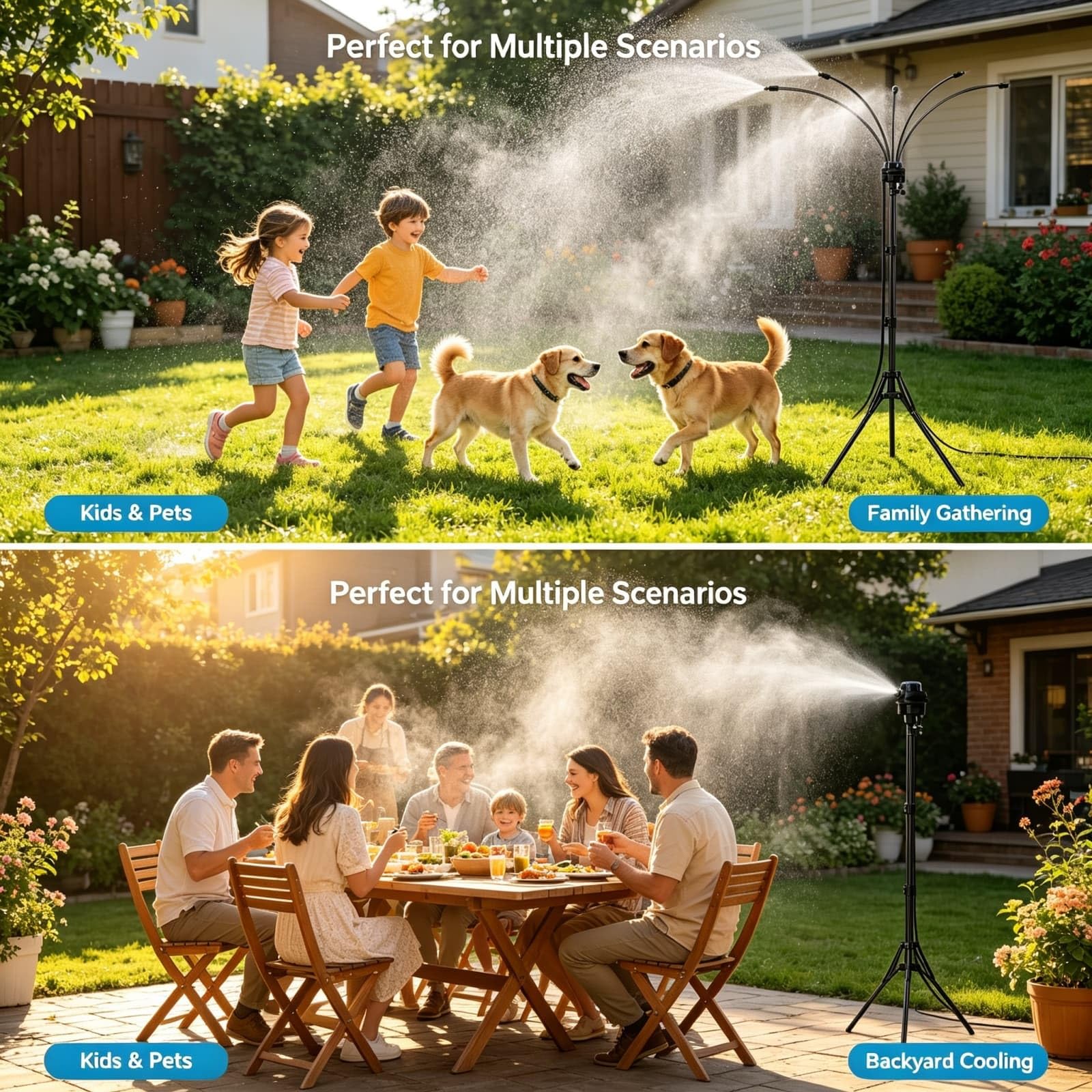 Sistema de refrigeración ajustable para exteriores, rociadores de pie para patio exterior, boquilla atomizadora giratoria de 360 grados para césped, barbacoa y refrigeración de mascotas