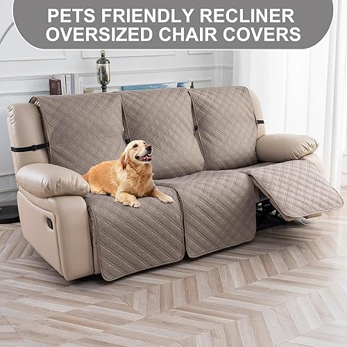Miniatura 3 de Fundas para sillas reclinables de 3 plazas, funda 100% impermeable, antideslizante, funda para silla reclinable, funda de sofá lavable con correas
