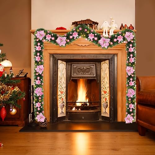 Miniatura 6 de Guirnalda de Navidad de 9 pies preiluminada, funciona con pilas, guirnalda de Navidad artificial para interiores y exteriores, puerta de jardín,