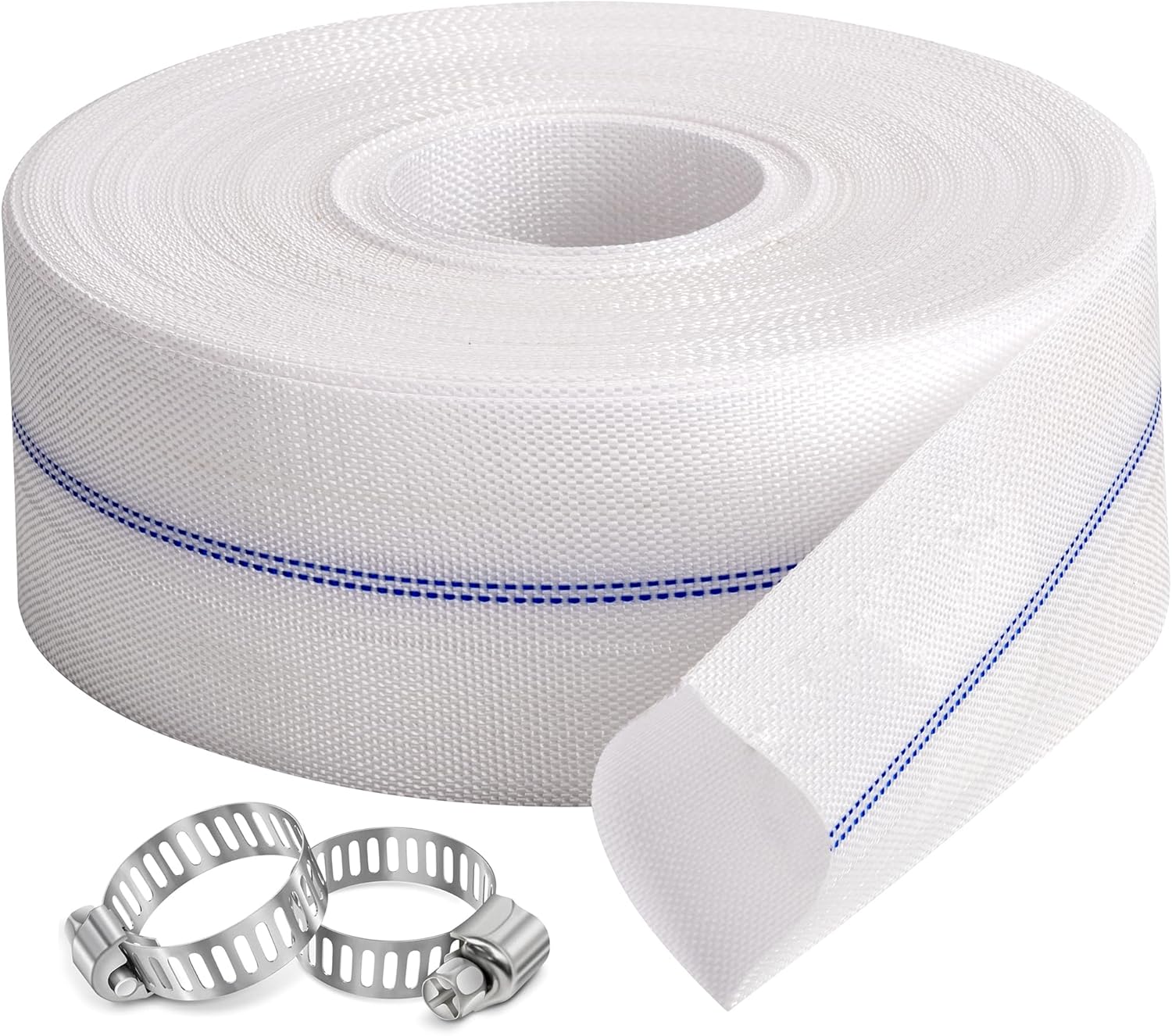 Pool Backwash Hose 1-1/4” × 100 ft Fiber Reinforced Discharge Hose General Purpose Flexible Lightweight Lay Flat Pump Drain Pipe Hose for Water Transfer (1.25in-100ft, Anti-abrasion)