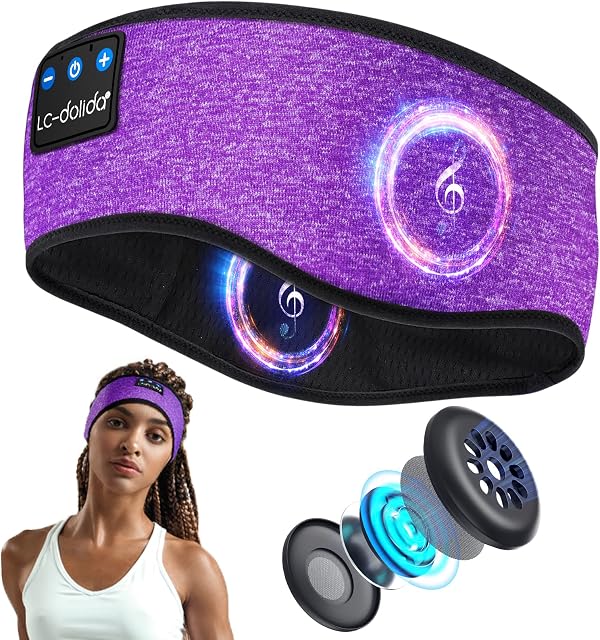 LC-dolida Sleep Headphones Bluetooth Headphones Headband, Wireless Ultra Light Workout Headband with HD Earphones Microphone,Cool Tech Gadgets for Men Women Games Yoga Relaxation