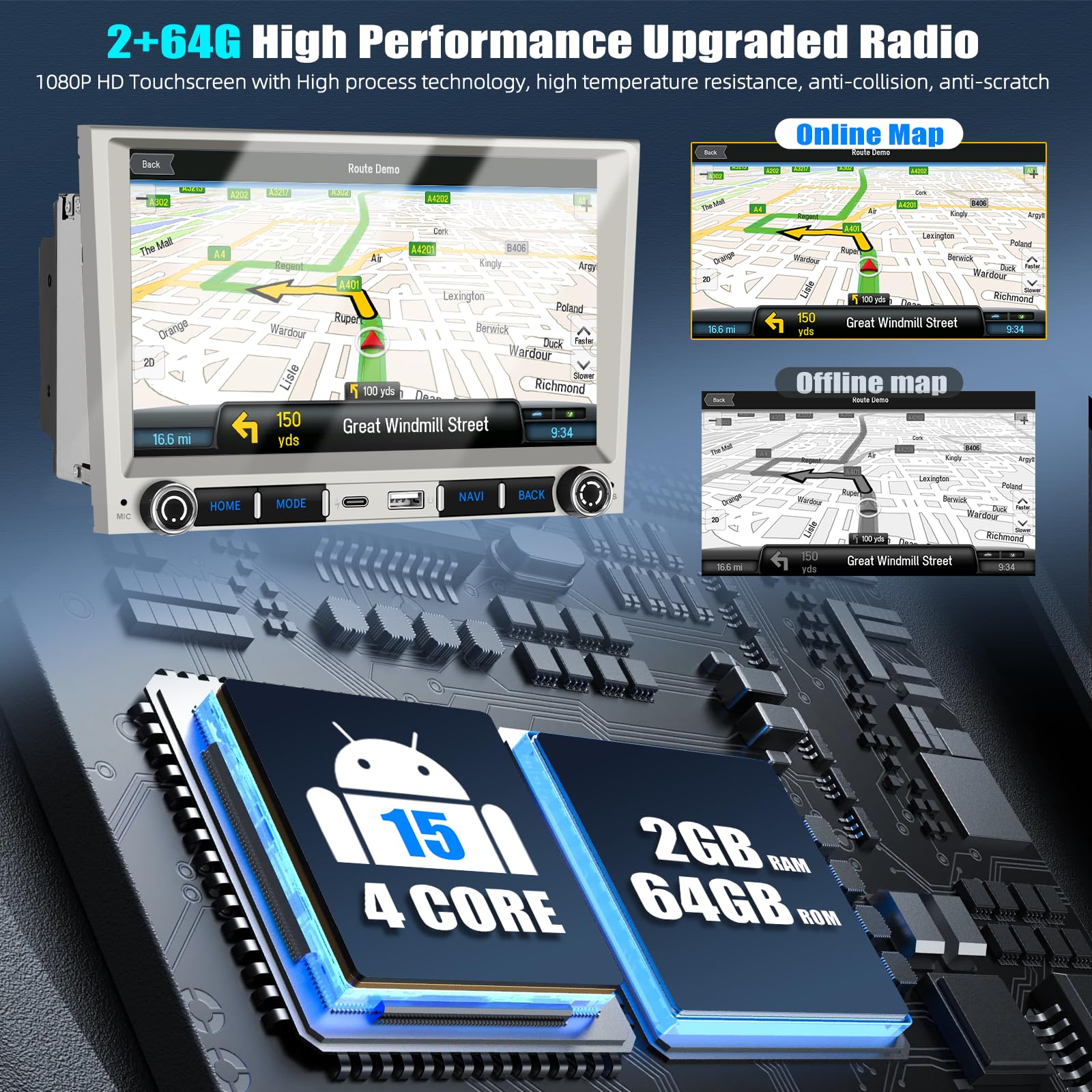CAMECHO 2+64GB 7 Pulgadas Android 15 Autoradio para Porsche 911 Boxster Cayman con CarPlay Inalámbrico Android Auto, GPS, Bluetooth Wi-Fi RDS FM y Sonido EQ, Pantalla Táctil HD