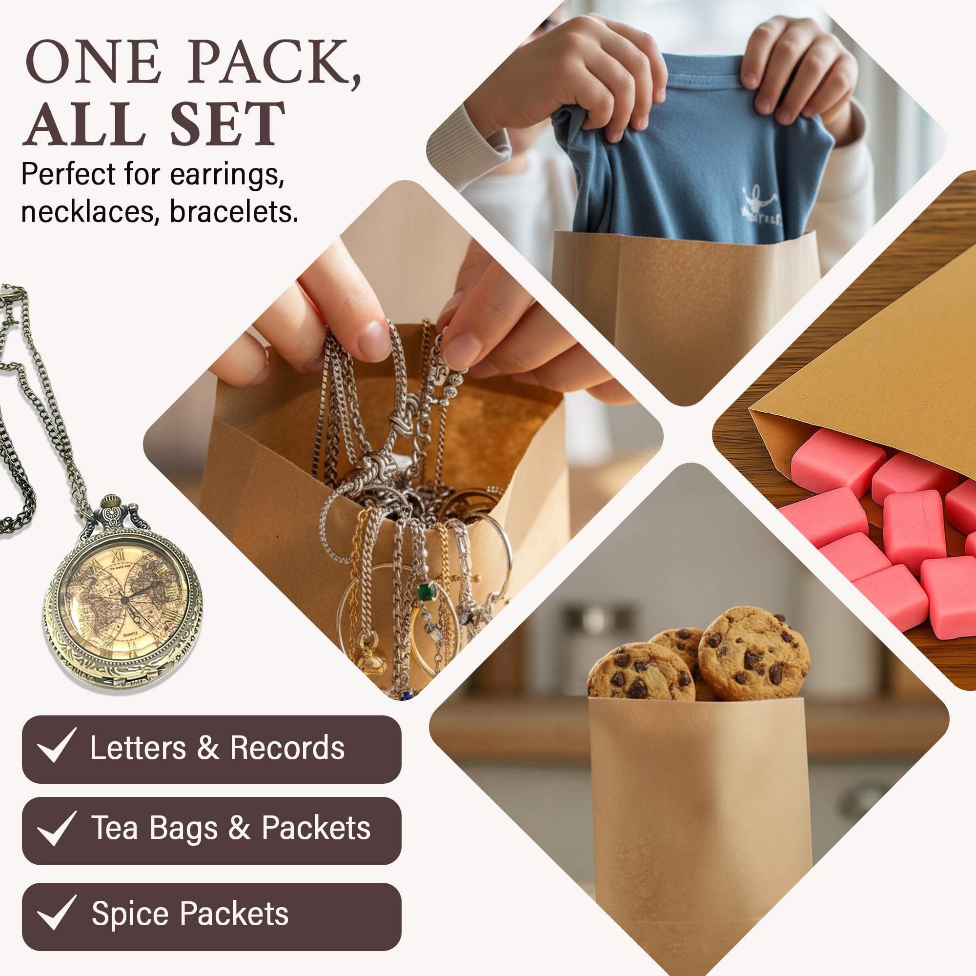 RJ Displays Lot de 100 sachets en papier kraft marron 12,7 x 19,1 cm