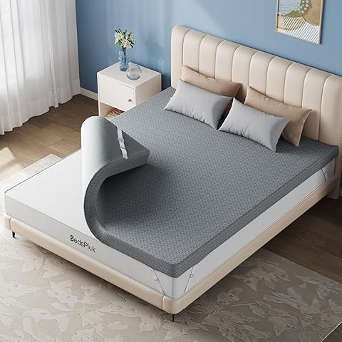 BedsPick Twin Mattress Topper, 3 Inch Cooling Gel Twin Memory Foam Topper - Soft Cover with Adjustable Straps, Pressure Relief, CertiPUR-US Certified, Grey