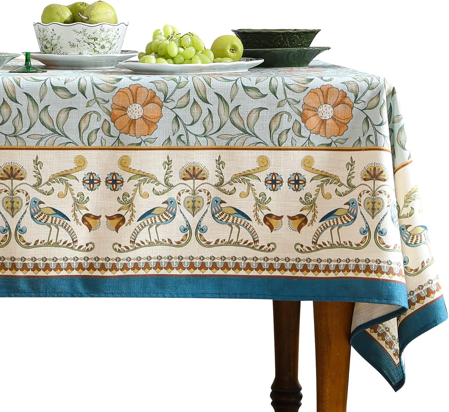 patdrea Designer French Rectangle Table Cloth,Blue Italian Floral