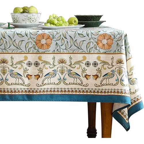 patdrea Designer French Rectangle Table Cloth,Blue Italian Floral Tablecloths,Provencal Country Spring Summer Linen Tablecloth,Wrinkle Free Table Cover for Kitchen Dining,Christmas,55" x 71"