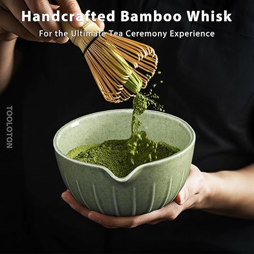 Miniatura 3 de Juego de 7 batidores de matcha  Juego de cerámica con cuenco, batidor, soporte, cuchara de bambú, reposo, tamiz y toalla de té, elegante kit de