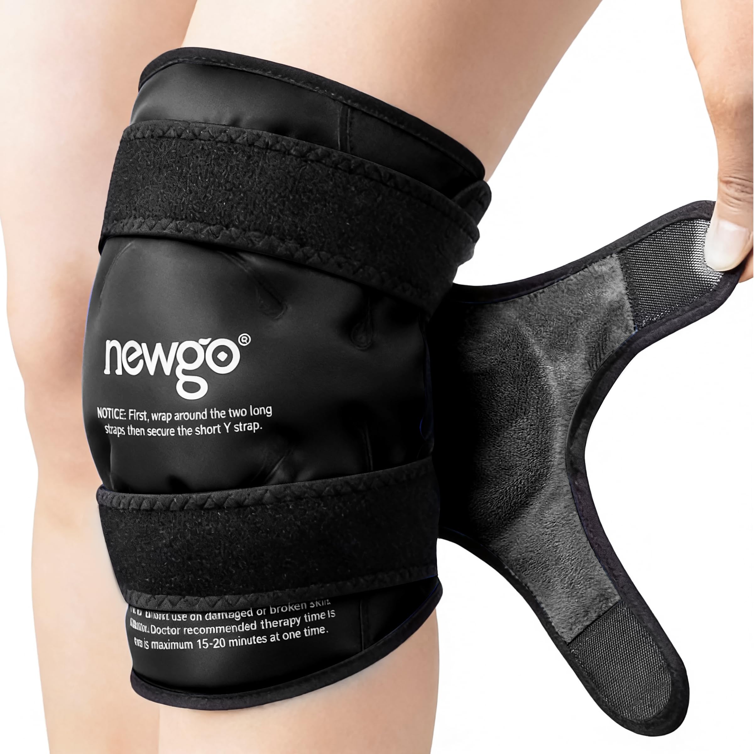 NEWGO Ice Pack for Knee Injuries Reusable, Knee Ice Pack Wrap Around Entire Knees for Replacement Surgery Recovery, Gel Cold Pack Wrap for Meniscus Tear, ACL, Swelling Pain Relief - Black