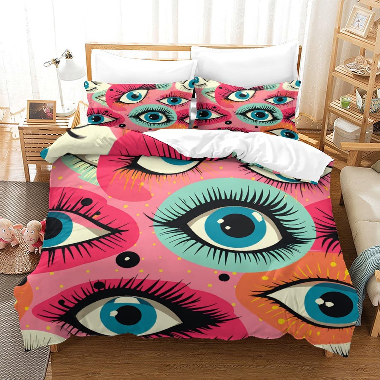 P1S9U7W5Y Trendy Eye 3D Printed Duvet Cover Set 3pcs Microfiber Artistic Eyes Bedding Set King