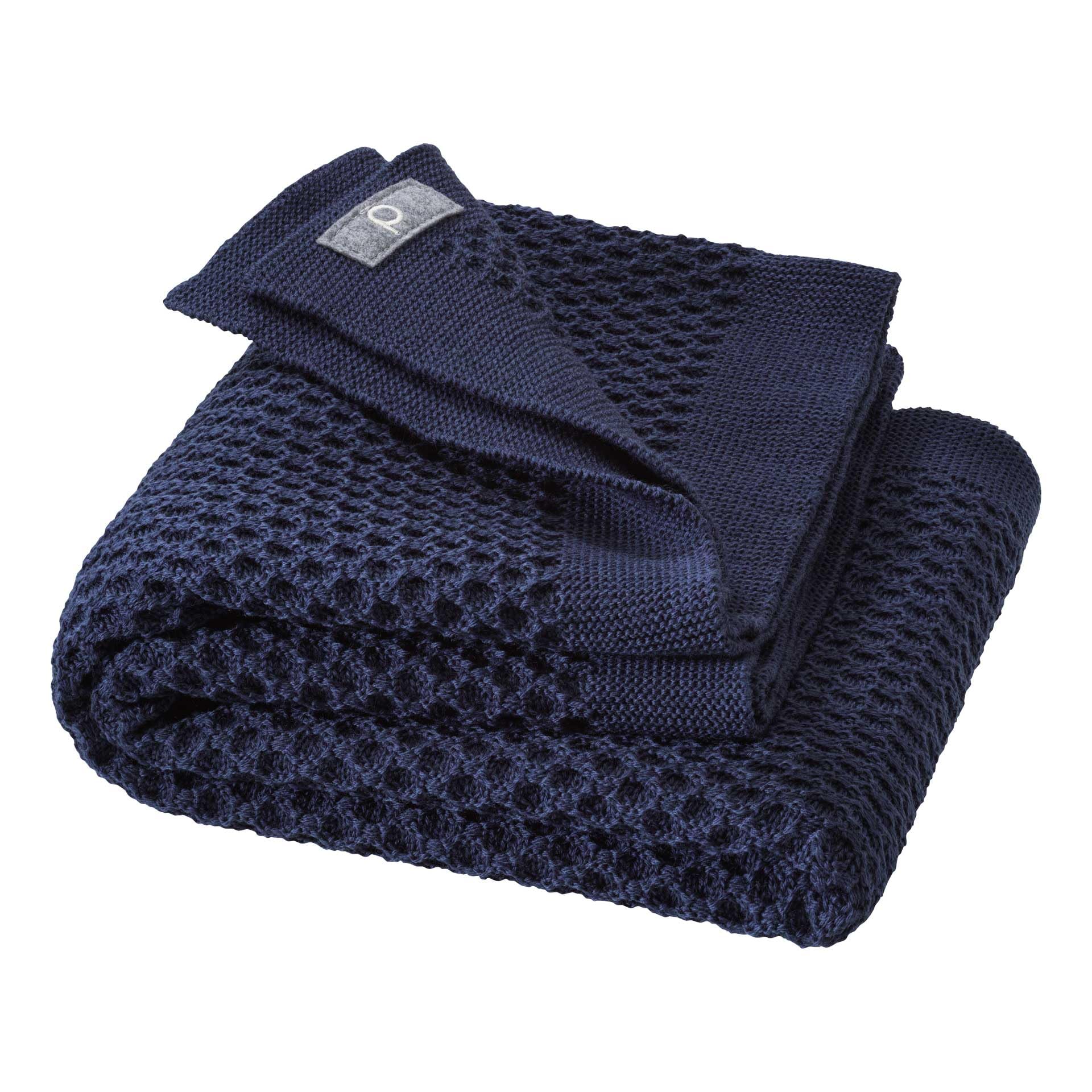 Honeycomb Knit Blanket Baby & Children 100% Organic Merino Cuddly Soft & Warm 80 x 100 cm Sustainable & Fair in Beautiful Honeycomb Knitting Pattern Made in Germany Indigo