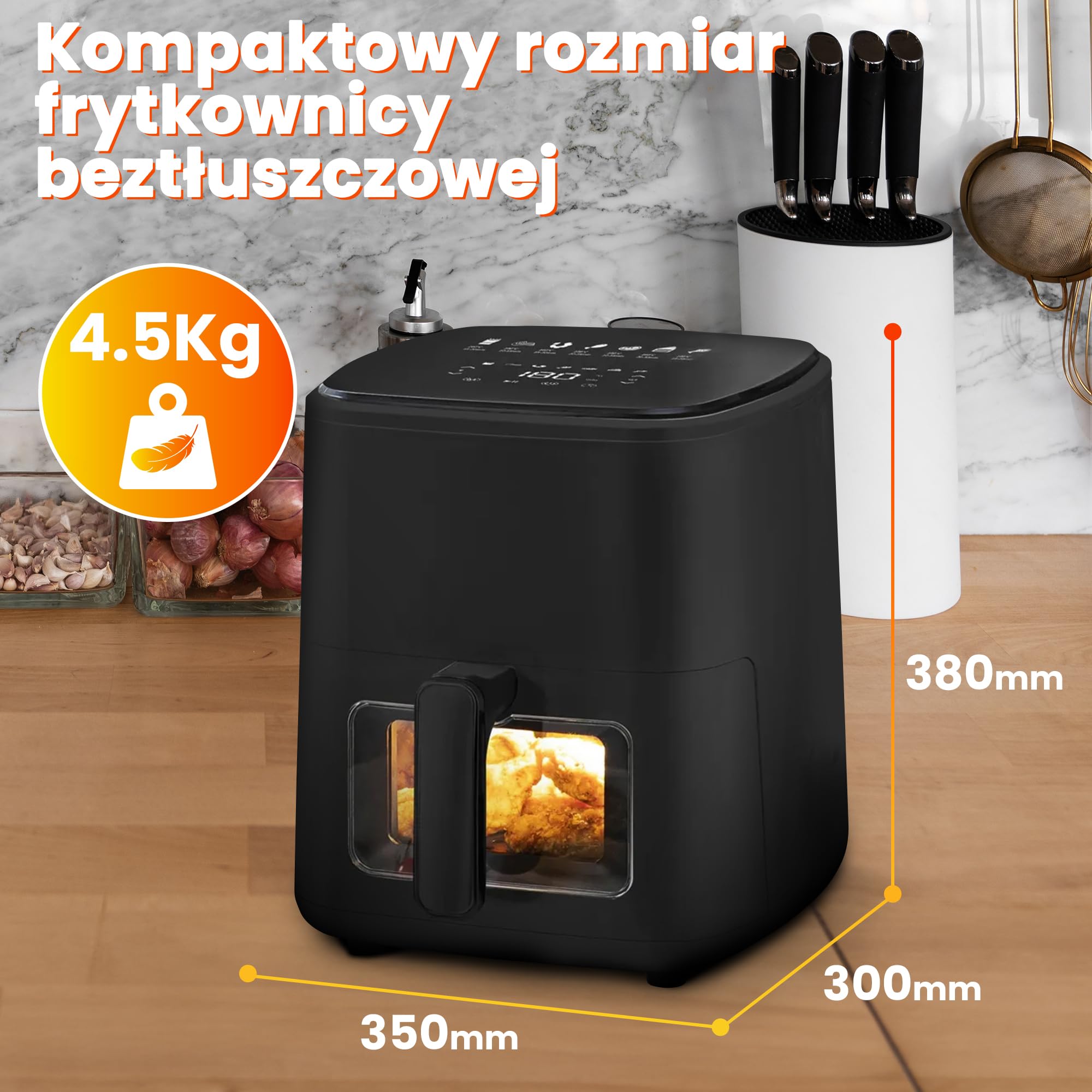 Extralink 1500W Airfryer 5L – Frytkownica beztłuszczowa z 7 funkcjami gotowania, frytownica, od 80°C do 200°C, energooszczędna, ekran dotykowy LED, 90% mniej tłuszczu dla zdrowych posiłków