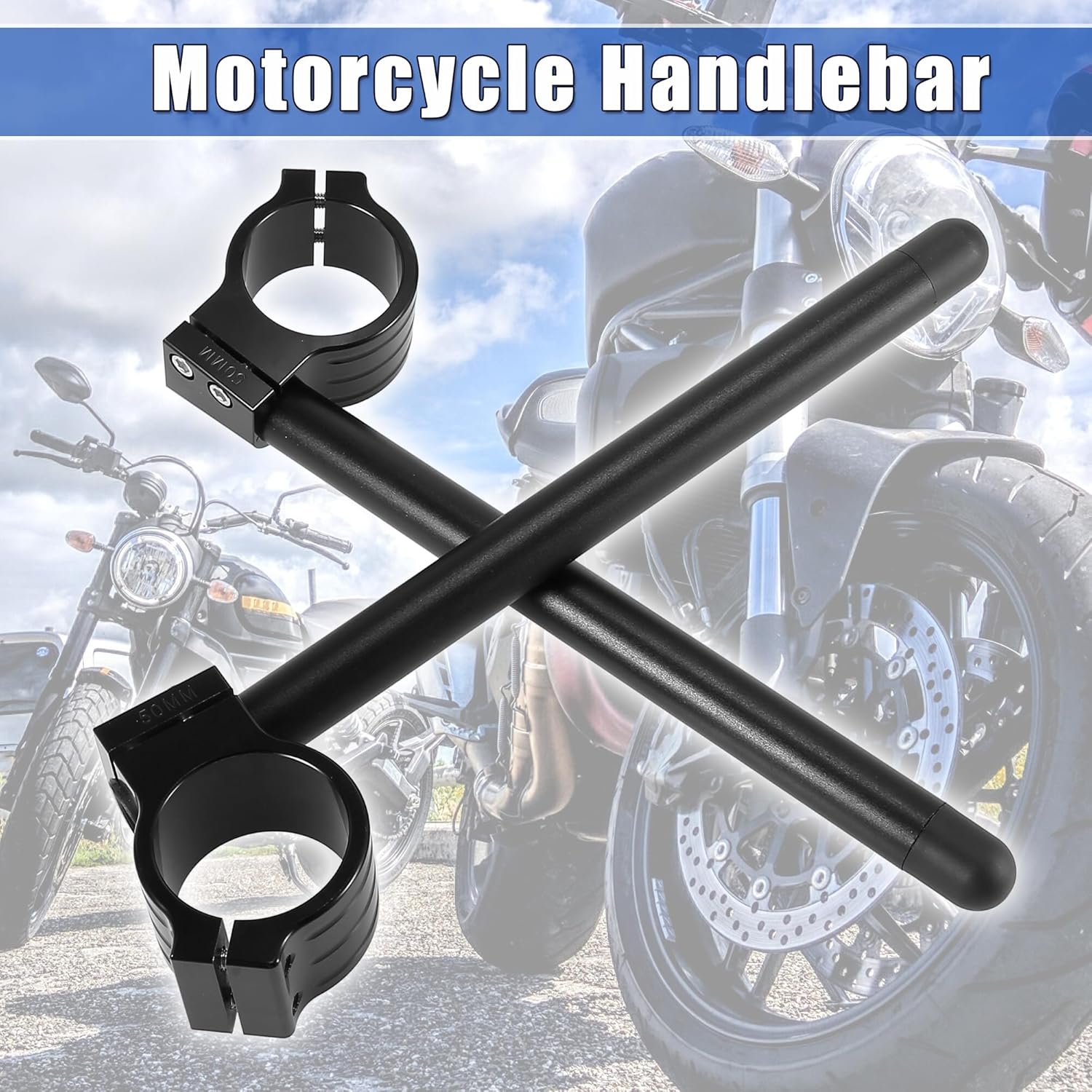 Motoforti Aluminum 50mm Clipon Handlebar Replacement Fit for Fork Diameter 50mm Universal Cafe Racer Tilt Angle 8° 7/8" BarsBlack