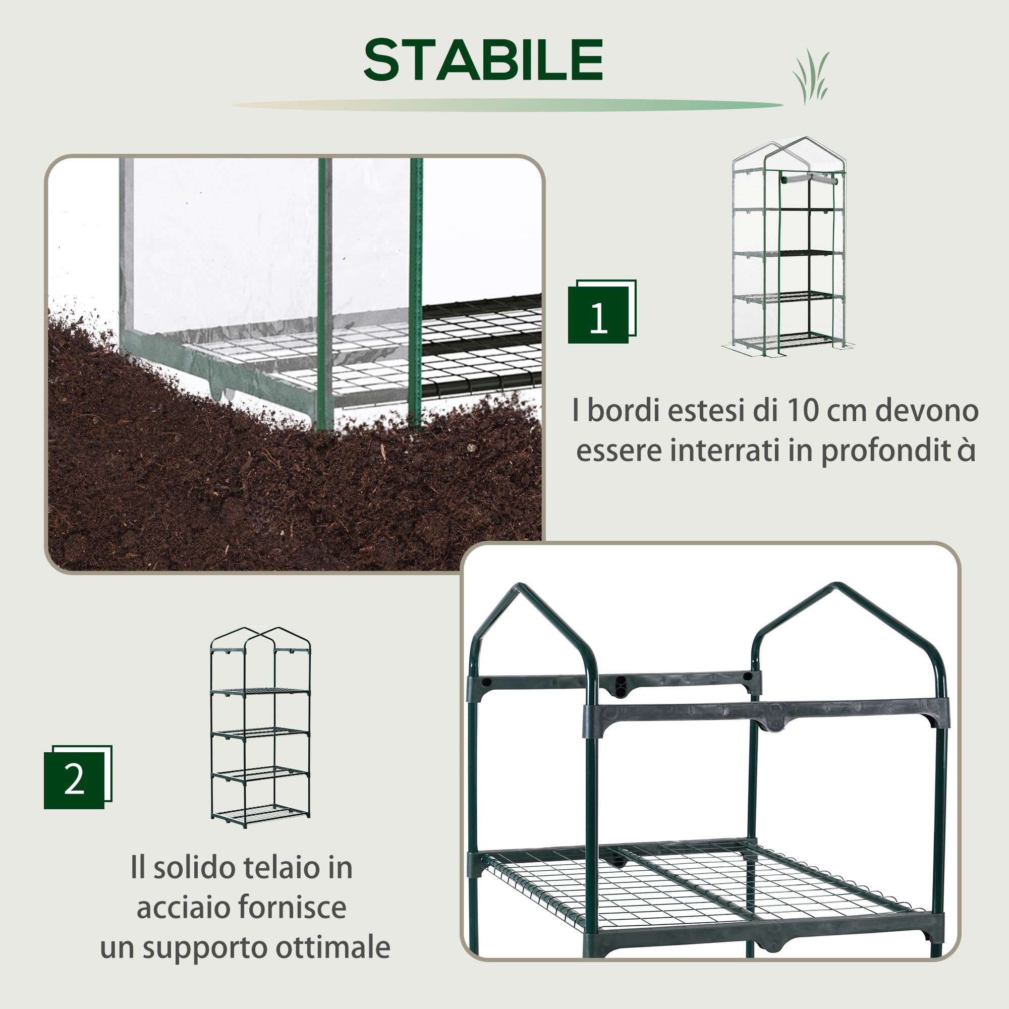 Outsunny Serra da Balcone Compatta con 4 Ripiani per Piante, Serra da Giardino con Copertura in PVC Trasparente, 70x50x160cm