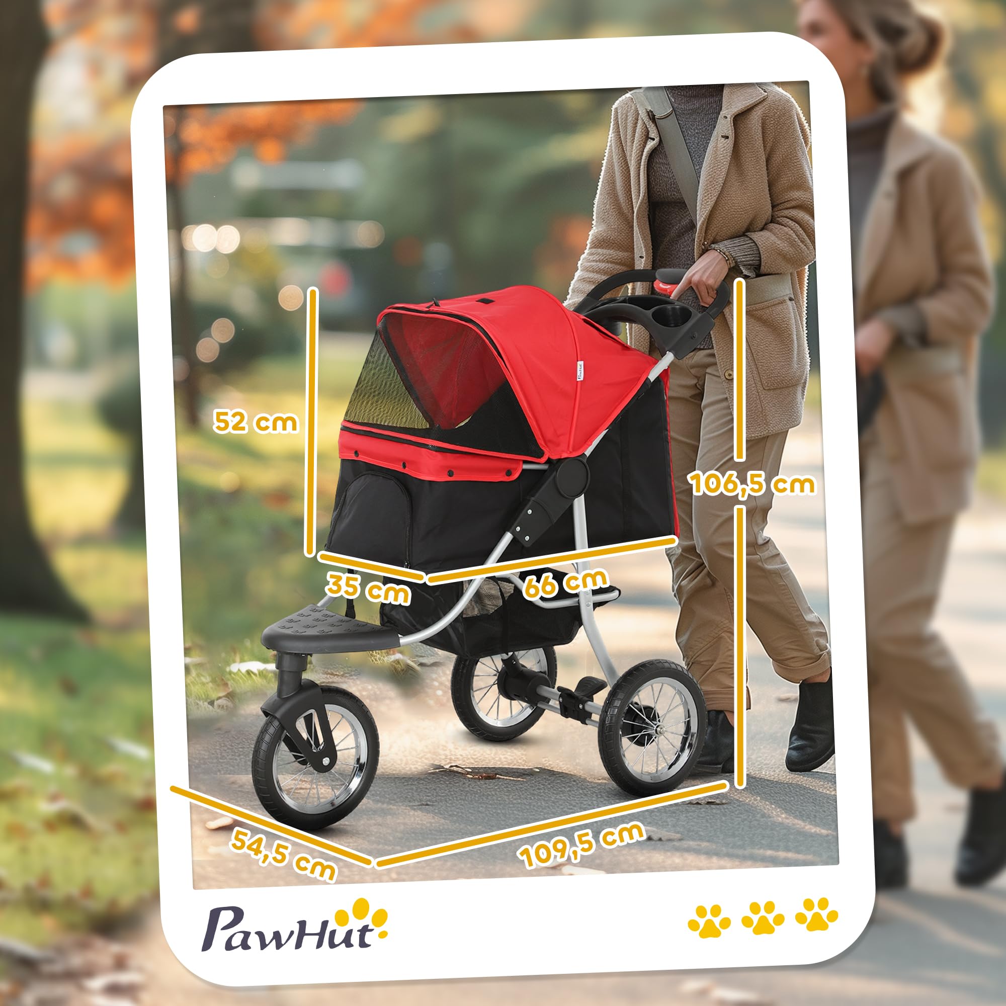 PawHut Passeggino pieghevole per cani e gatti fino a 10 kg, con finestra a rete, portabevande per gatti, colore: rosso