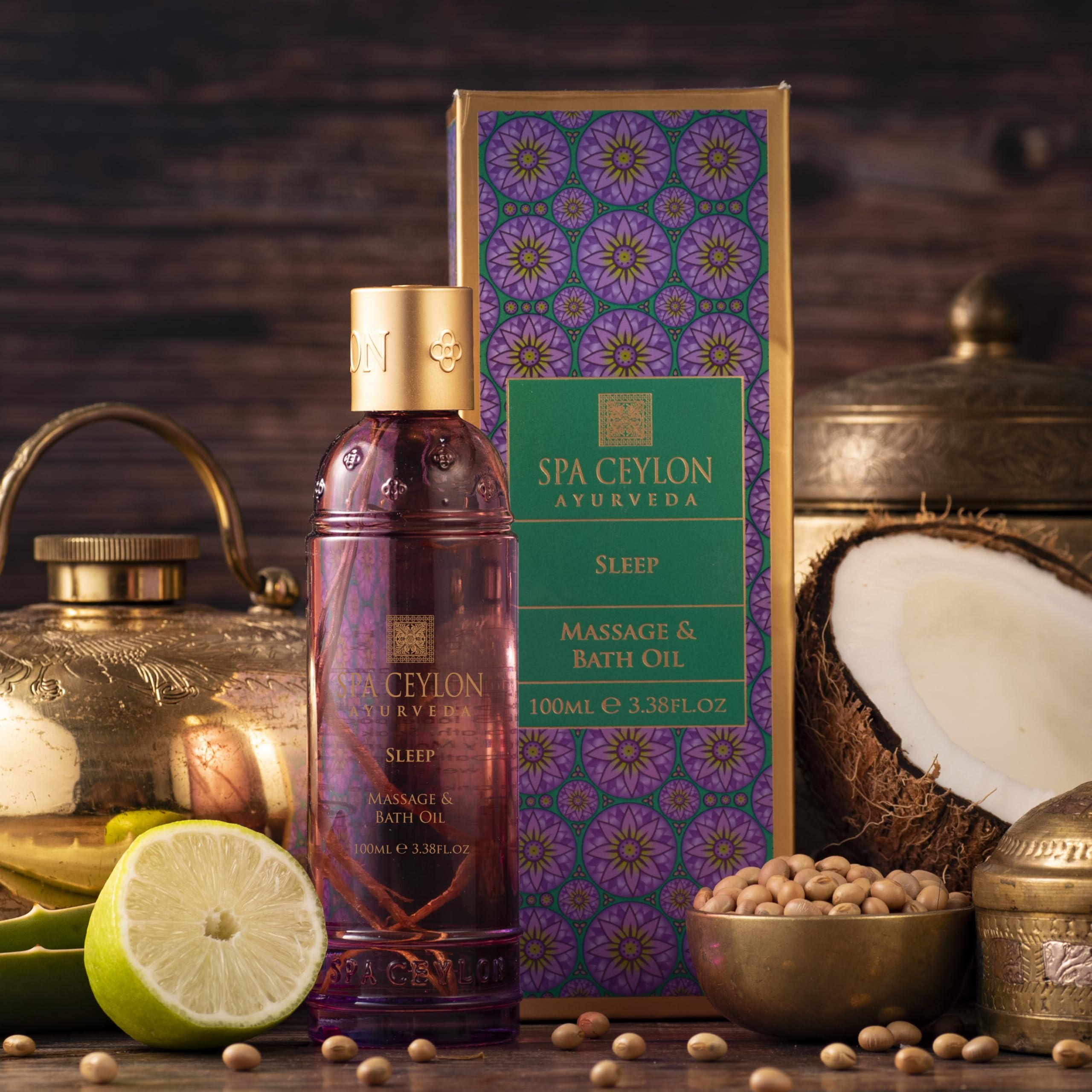 SPA CEYLON Sleep Massage & Bath Oil, 100 ml ayurvedisches Massage- und Badeöl mit Lavendel, Ylang-Ylang und Patchouli, beruhigend und entspannend, ideal für die Abendroutine