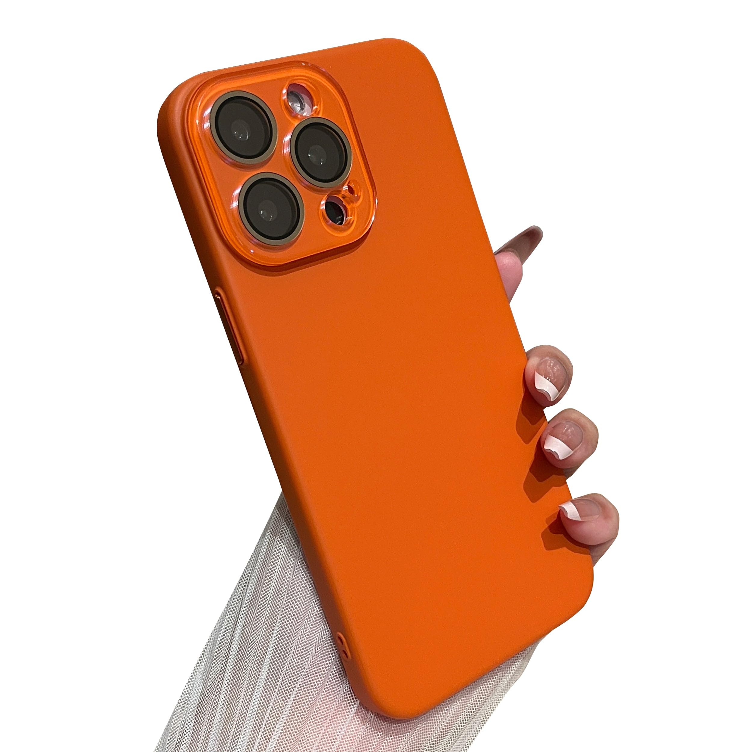 Caseative for iPhone 15 Pro Max Case,Solid Color Full Camera Lens Protection Phone Case (Orange)