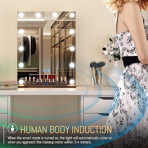 Miniatura 5 de LVSOMT Espejo de tocador con luces, espejo de maquillaje iluminado para escritorio, espejo de tocador de Hollywood con organizador de maquillaje, 3