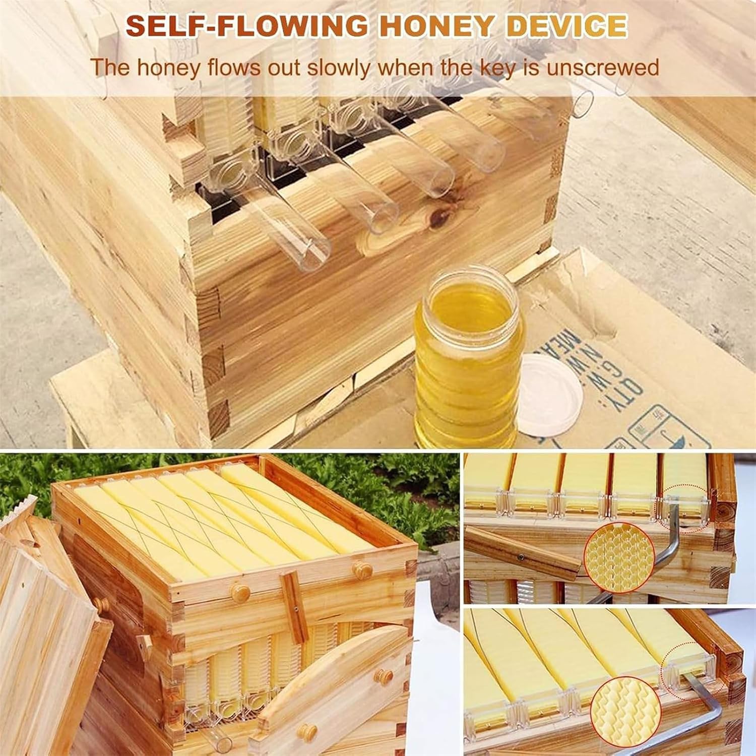 Kit de démarrage pour Ruche à Flux laminaire Automatique avec fenêtre dobservation et Bec verseur à Miel, Ruche de Type cabane avec système dextraction intégré pour lapiculture de Jardin.