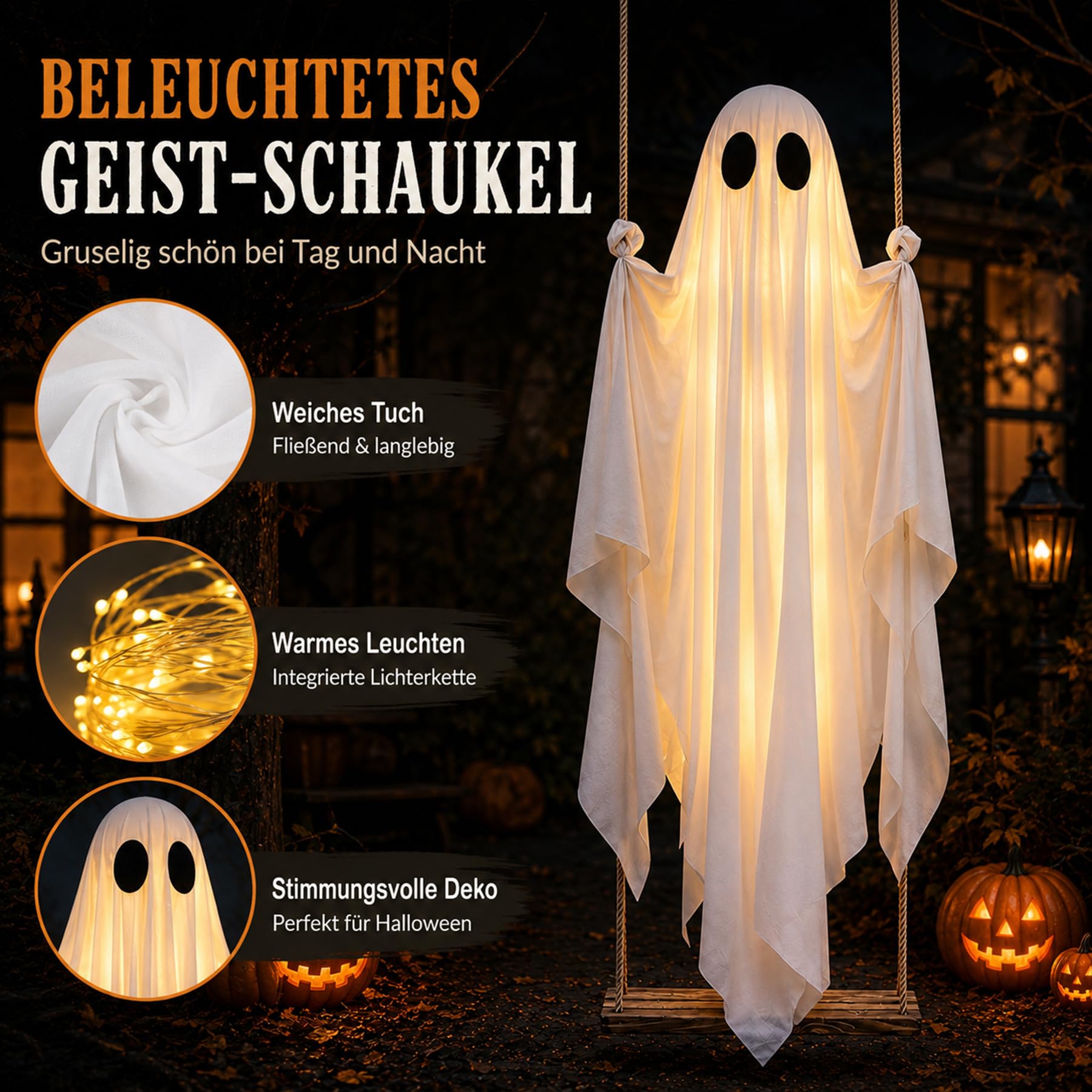 155cm LED Halloween Deko Outdoor Geist Hängen Deko mit Fernbedienung