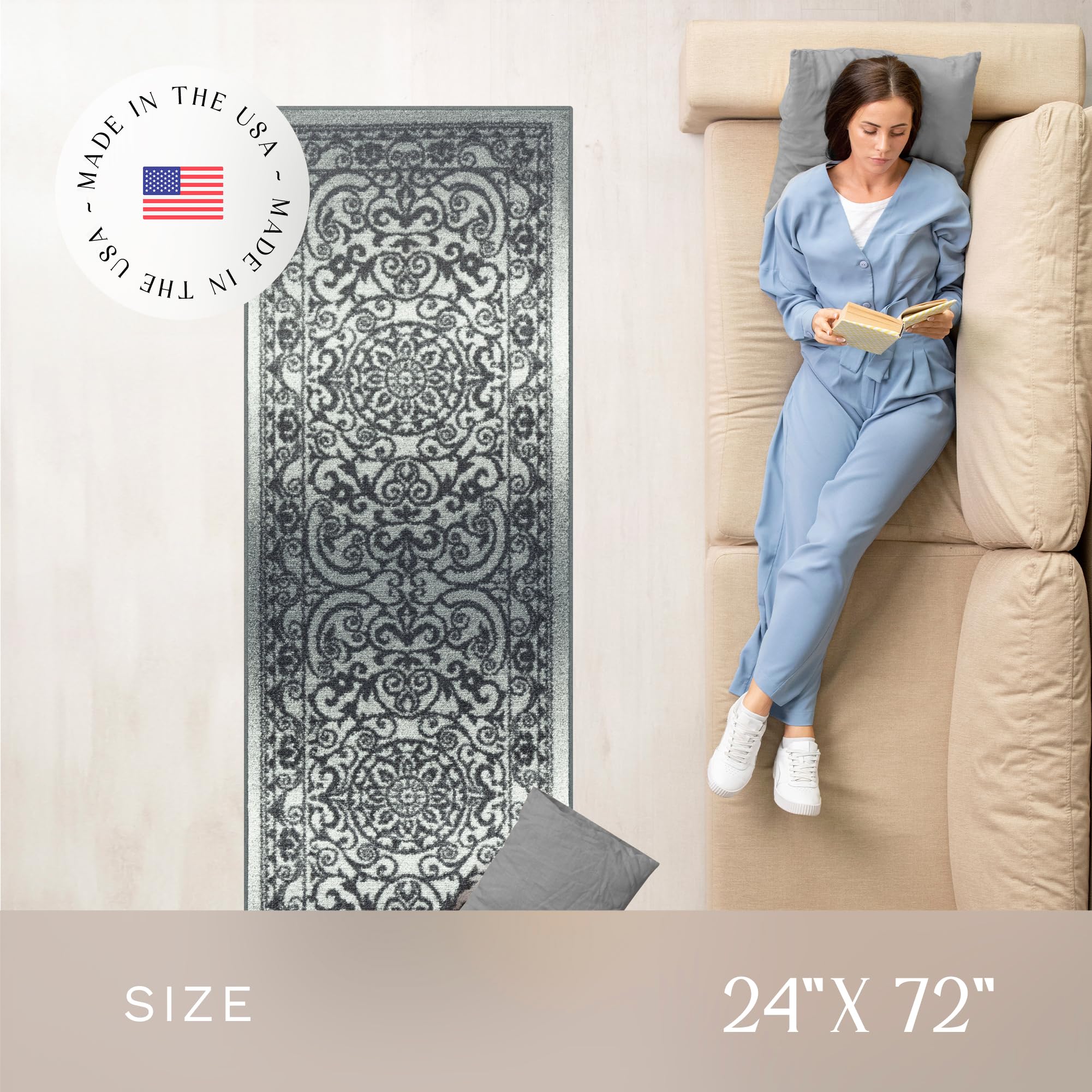 Maples Rugs Pelham Vintage Medallion Area Rugs - Made in USA - Low Pile, Non Slip, Pet-Friendly Mat for Bedroom, Office, Living & Dining Room, 5' x 7', Wineberry