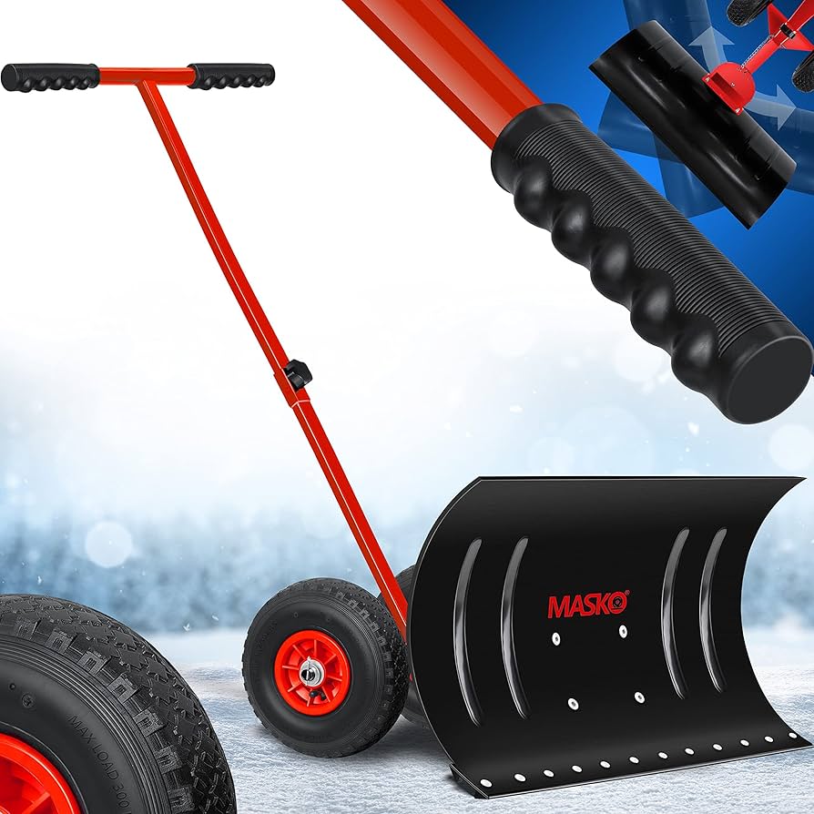 KADAX Pelle à Neige Sur Roues - Lame 65.5 X 34 Cm, Poignée Réglable Hauteur/Angle - Déneigement Facile