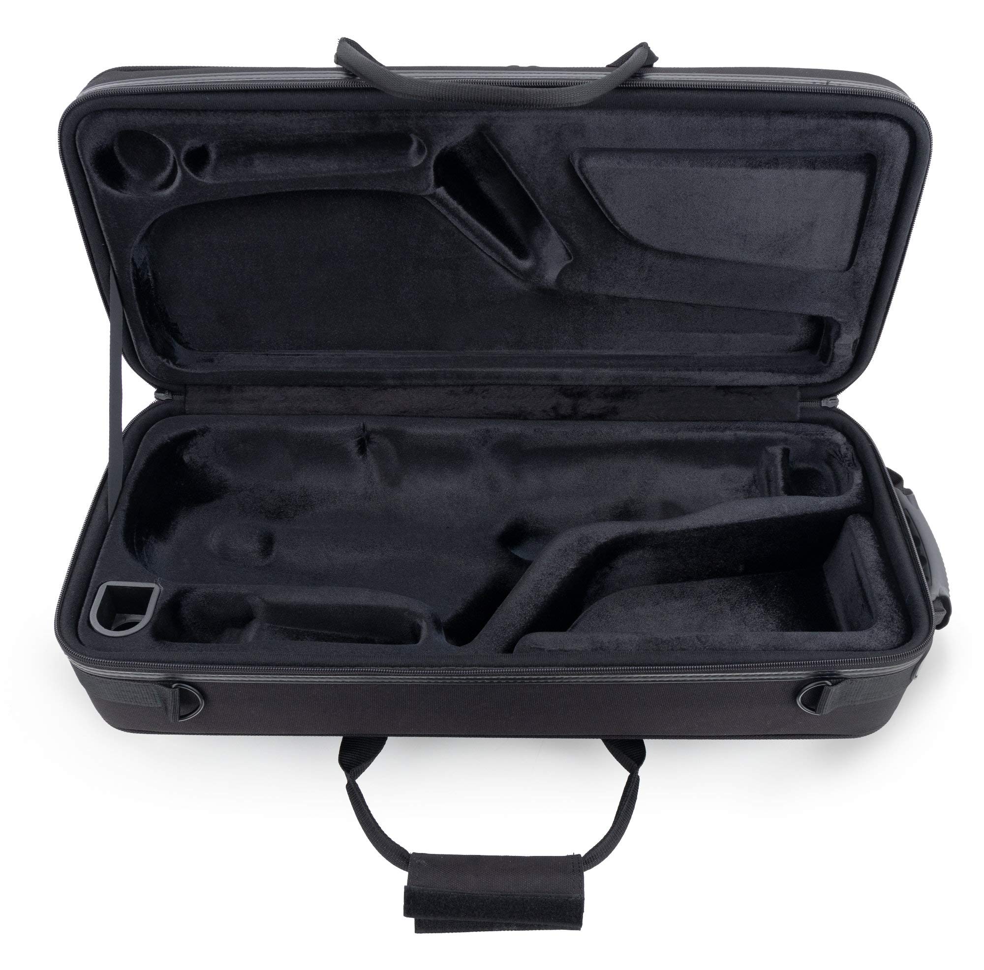 Étui Léger Lechgold pour saxophone alto - rembourrage thermique, poche extérieure, harnais sac à dos, compartiments séparés pour S-Bow, embouchure et accessoires - noir.