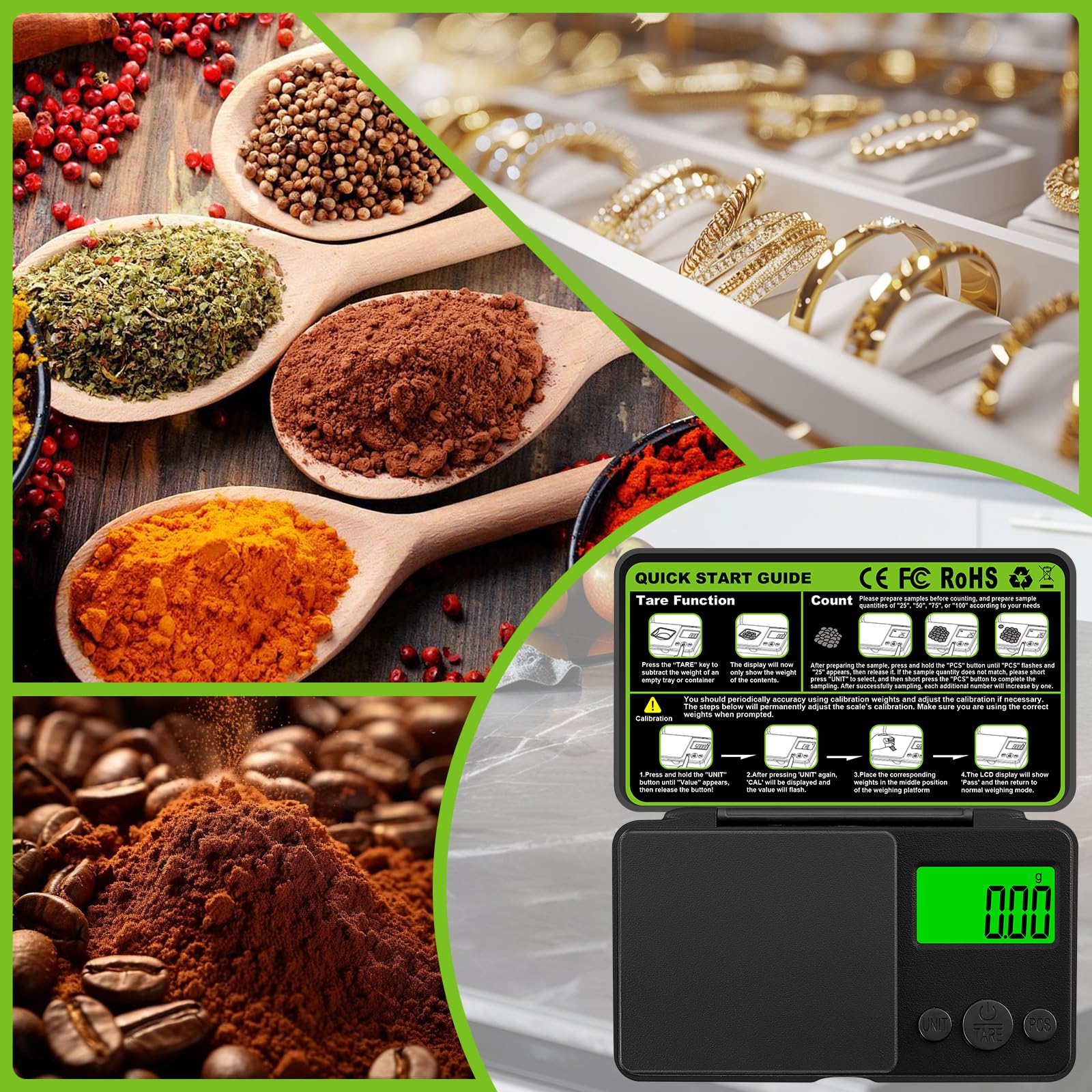 Balance de Précision 1000g/0.01g avec Écran LCD Rétroéclairé - Balance de Poche Numérique pour Bijoux et Cuisine, 7 Unités et Fonction de Tare