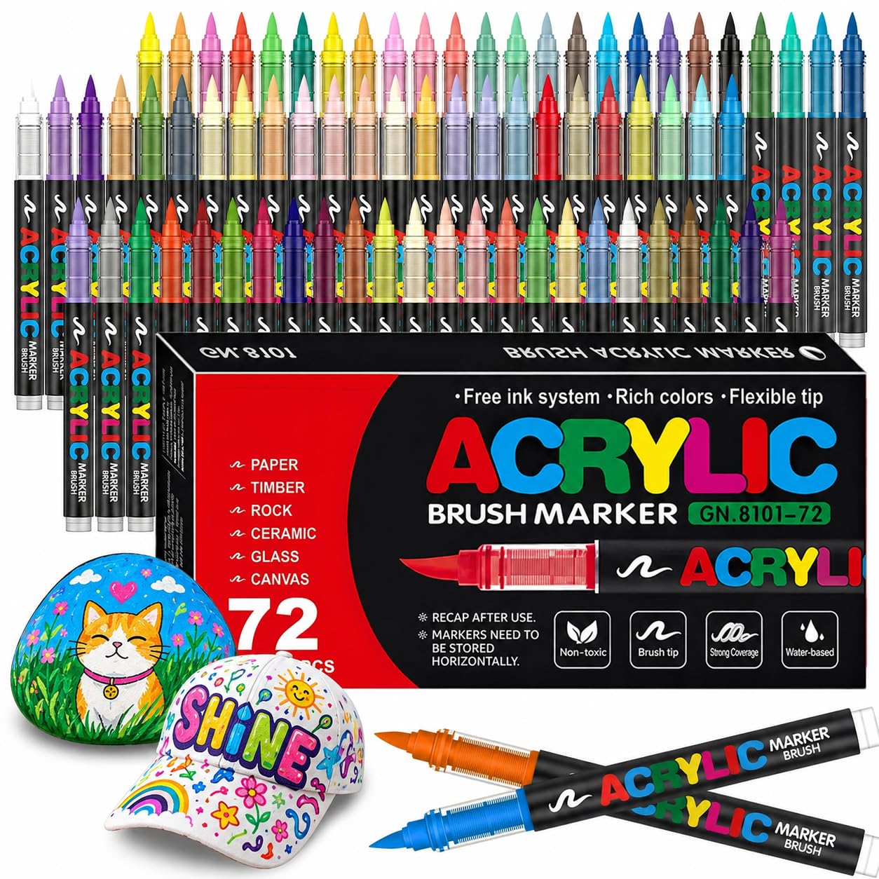 72 Colores Rotuladores Acrílicos, Marcadores Rotuladores de Colores para Pintar en Piedra, Cerámica, Madera, Tela, Lienzo, Vidrio y Metal - Permanentes, Base Agua, Secado Rápido (72 colors)