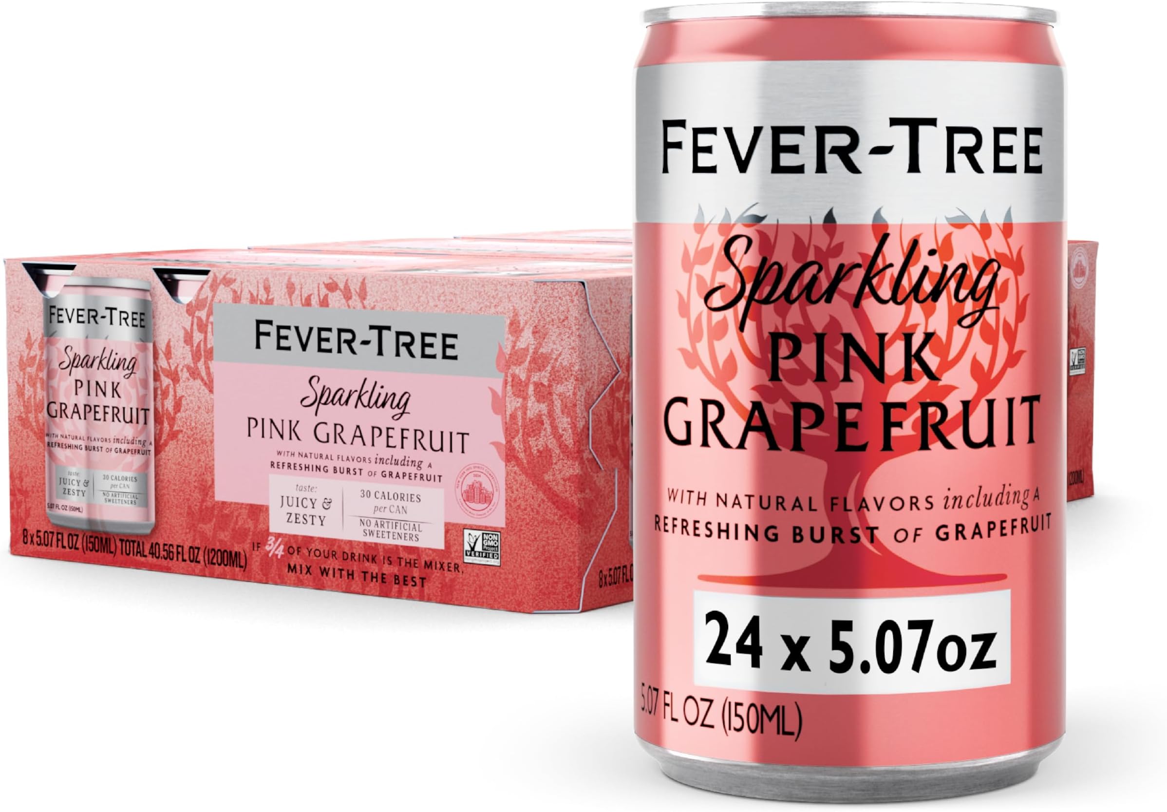 Fever-Tree Sparkling Pink Grapefruit – Premium Soda Mixer for Cocktails and Mocktails, 5.1 fl oz Cans, Pack of 24 – Naturally Sourced, Non-GMO