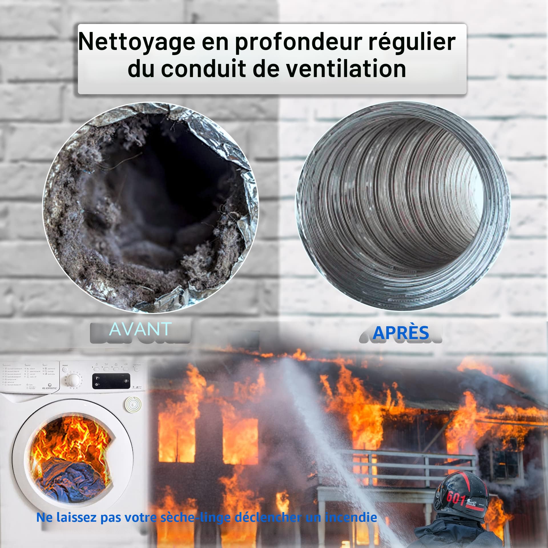 Kit Brosse de Cheminée pour Ramonage 6 Tiges Flexibles 61cm Tête 100mm Poêle à Granulés