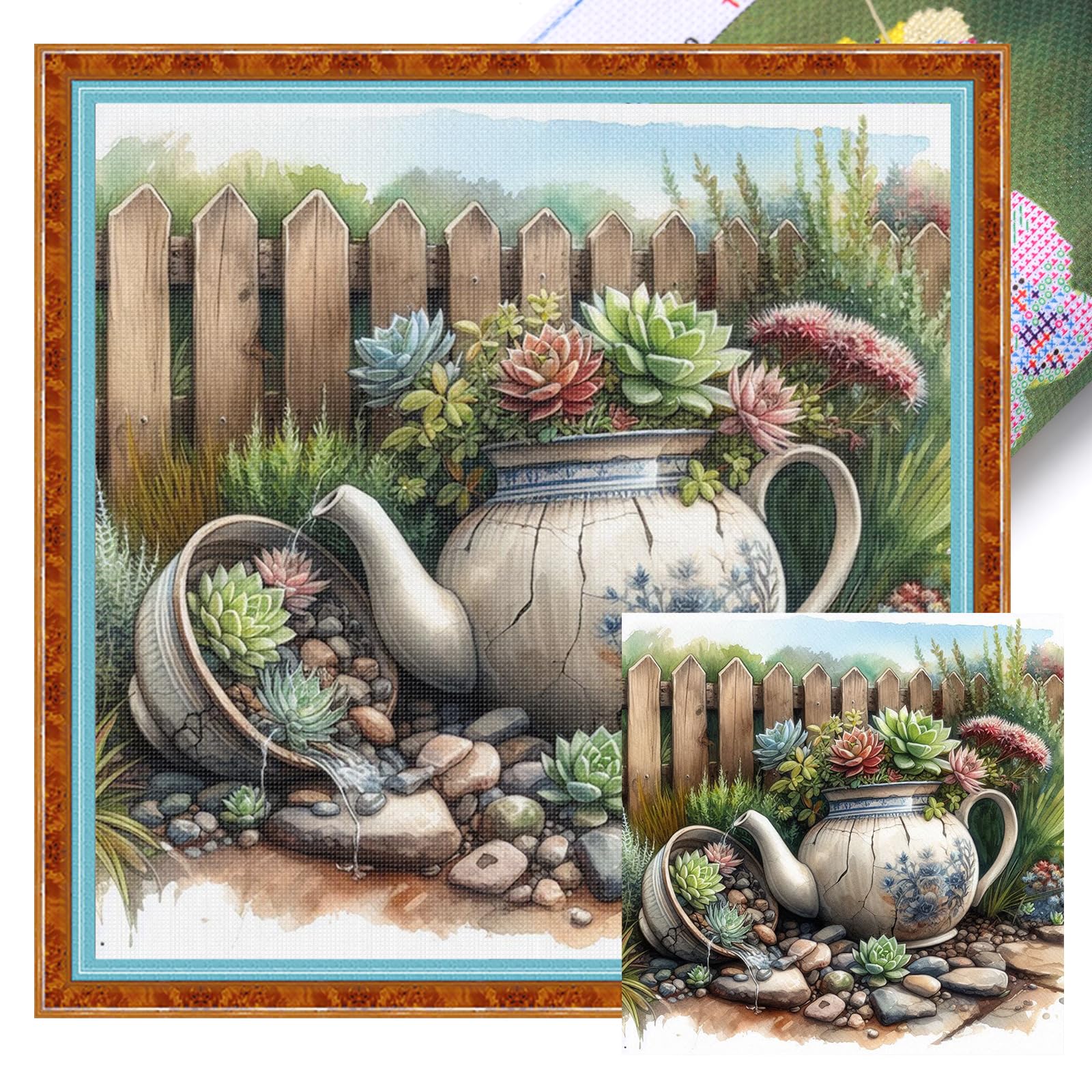 Poetrydraw 11Ctacc-12170__C__40x40 Succulent Full 11Ct Diy Stamped Cross Stitch Kits 40X40cm For Adults Home Decor (11Ctacc-12170 C 40X40)