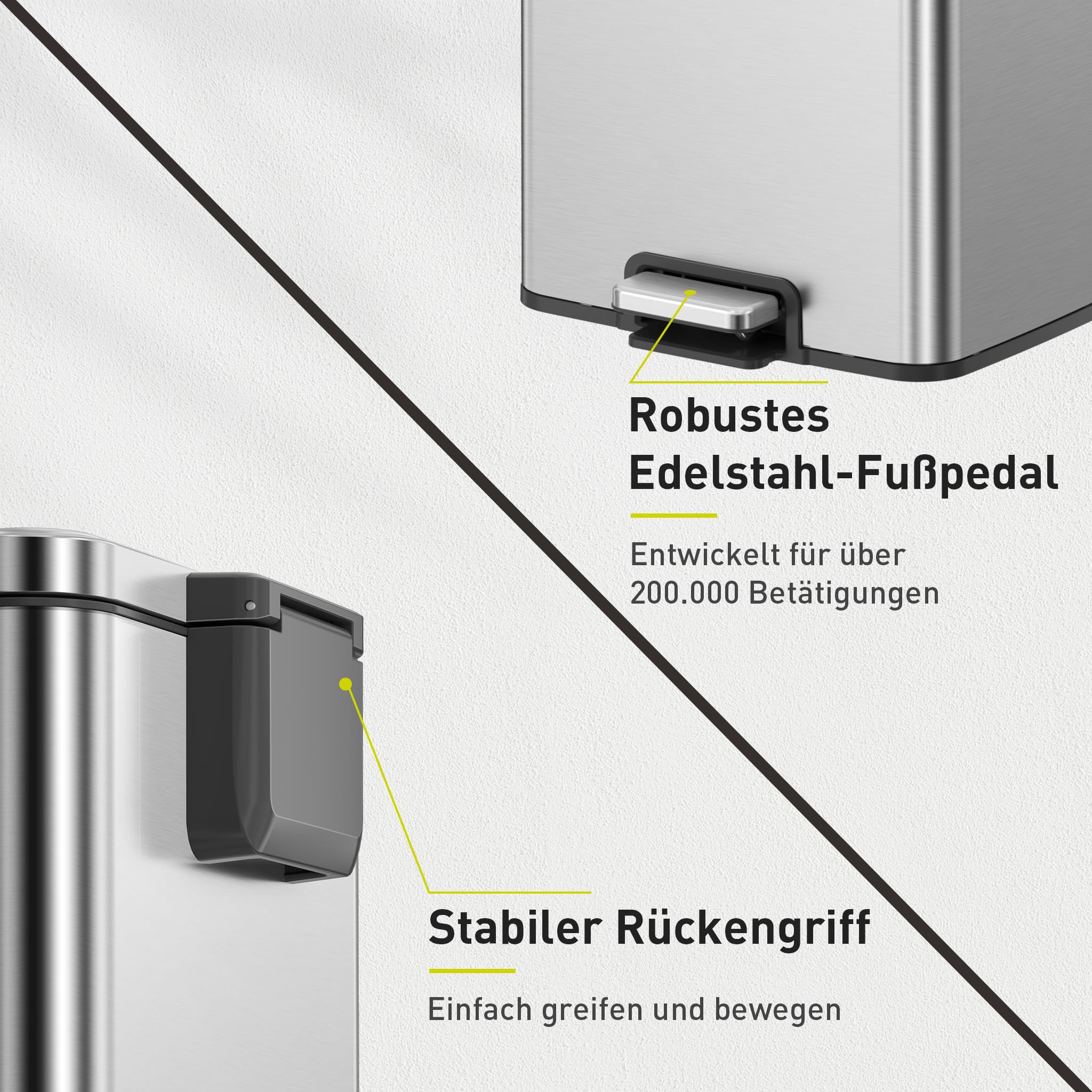 EKO Madison Mülleimer Küche 30L, Abfalleimer mit Pedal aus Fingerabdruckfreiem Edelstahl, Soft-Close Deckel & Inneneimer, Rechteckiger Kompakter Tretmülleimer mit Elegantem Robustem Design