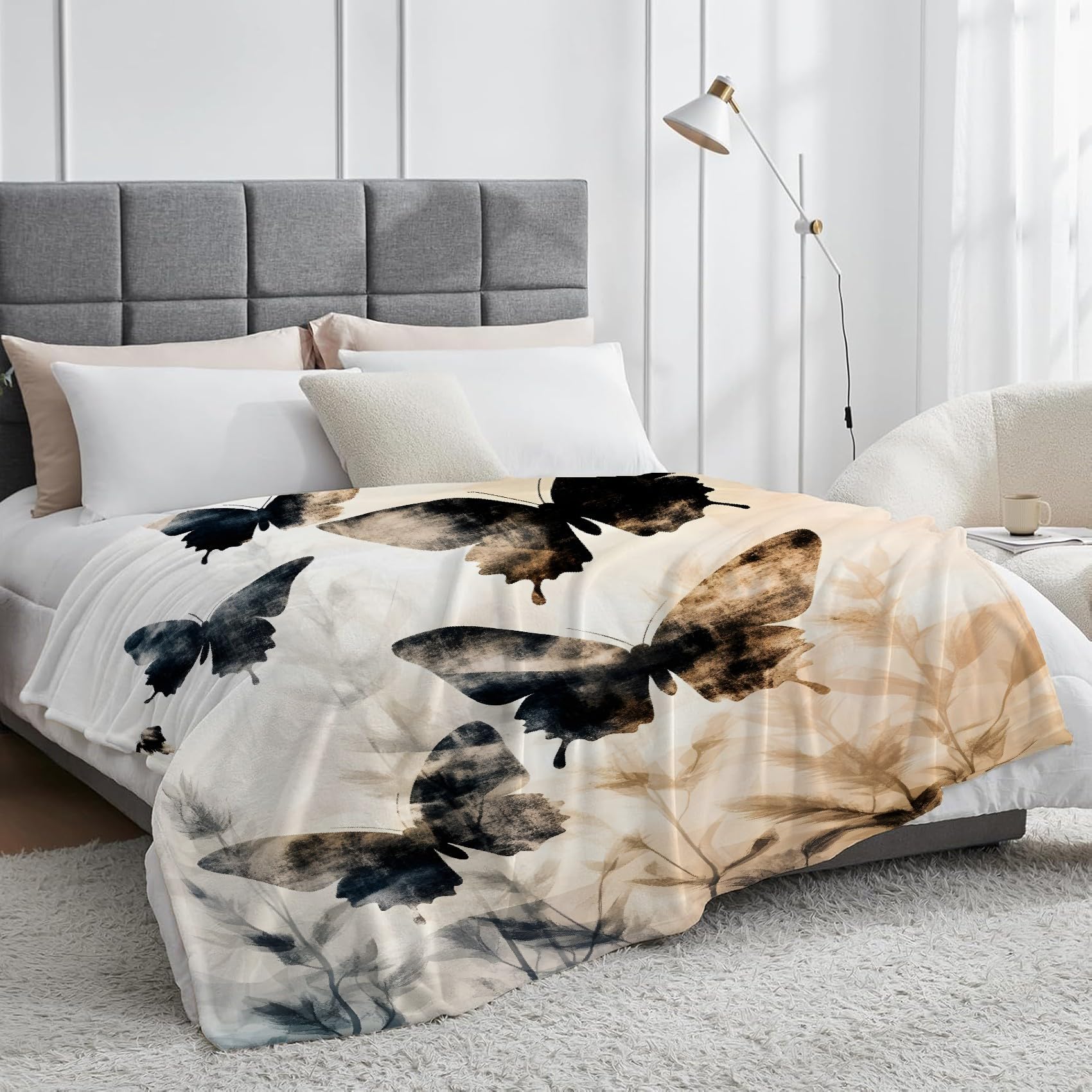 Koc Retro Motyl Koce Atramentowe Łóżko Pojedyncze Ciepło Miękkie Koce Sofa Koc Flanelowy 180 x 200 cm na wszystkie pory roku