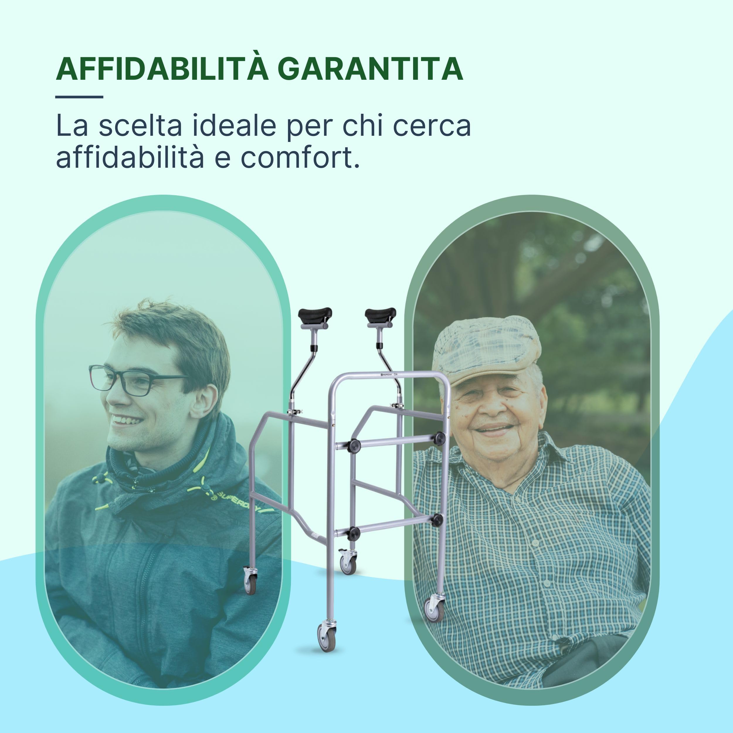 Deambulatore per Anziani Smontabile con Sottoascellari Regolabili - Girello per Anziani e Disabili da Interno o Esterno - Deambulatore per Anziani 4 Ruote in Acciaio
