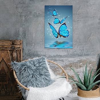 Amazon.co.jp: 絵画 水の上の 3 つの青い蝶インテリア 絵画