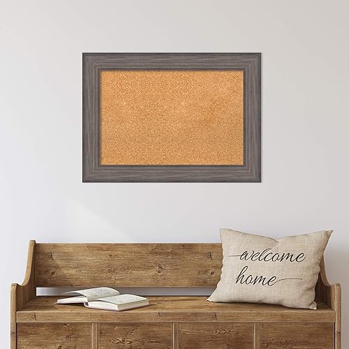 Miniatura 7 de Amanti Art Tablero de corcho natural para pared, tablero de visión de 21 x 29 pulgadas con marco de madera gris, decoración de oficina mediana para