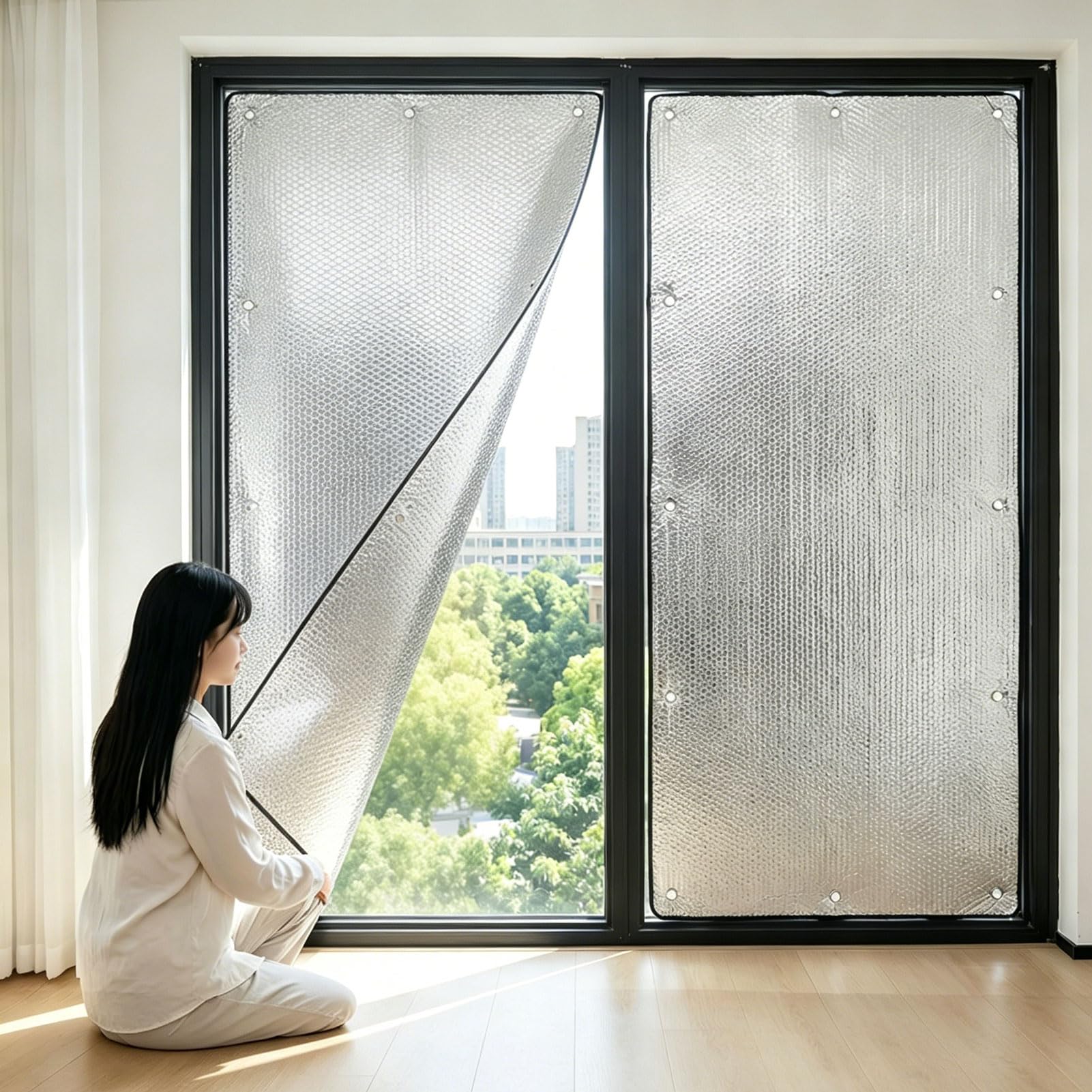 Película Reflectante para Ventanas, Película Opaca con Ventosas, Aislante Térmico para Ventanas, Protección Solar, Privacidad para Casa, Camper (B 40x150cm)