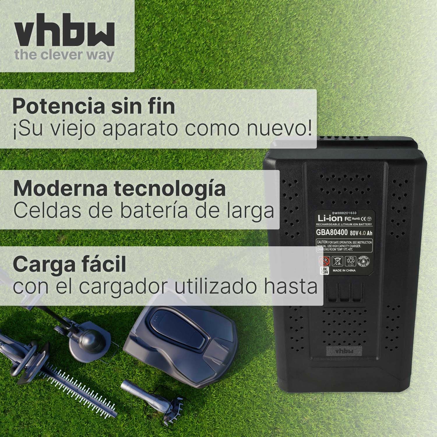 vhbw 1x Batería reemplaza Greenworks 80V MAX, GBA80200, G80B4, G80B2 para Herramientas de jardín 4000mAh 80V Li-Ion