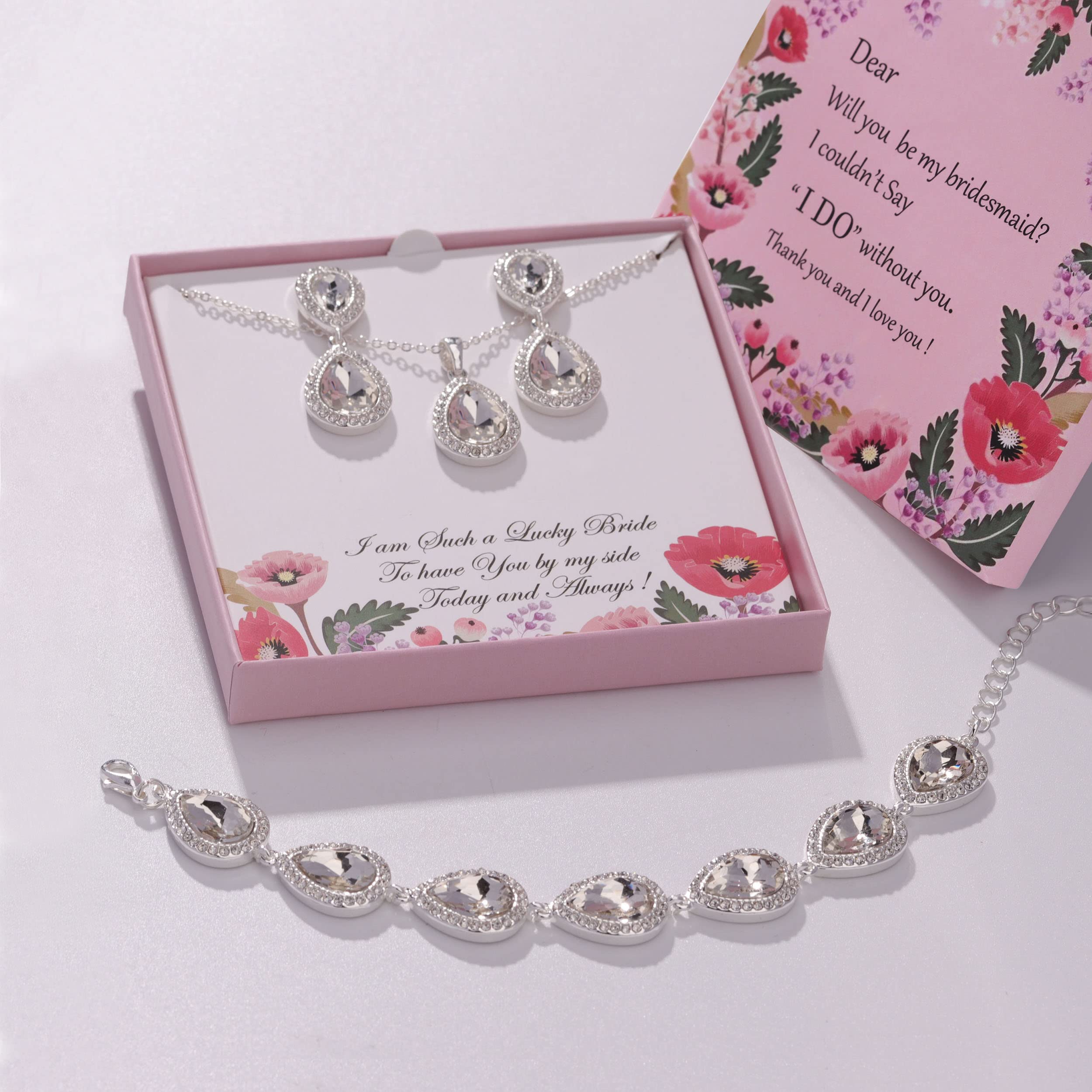 Will You Be My Bridesmaid - Set di gioielli per matrimonio di 4, 6, 8, argento, oro, oro rosa, collana da damigella d'onore, orecchini, set braccialetto - Regali di proposta