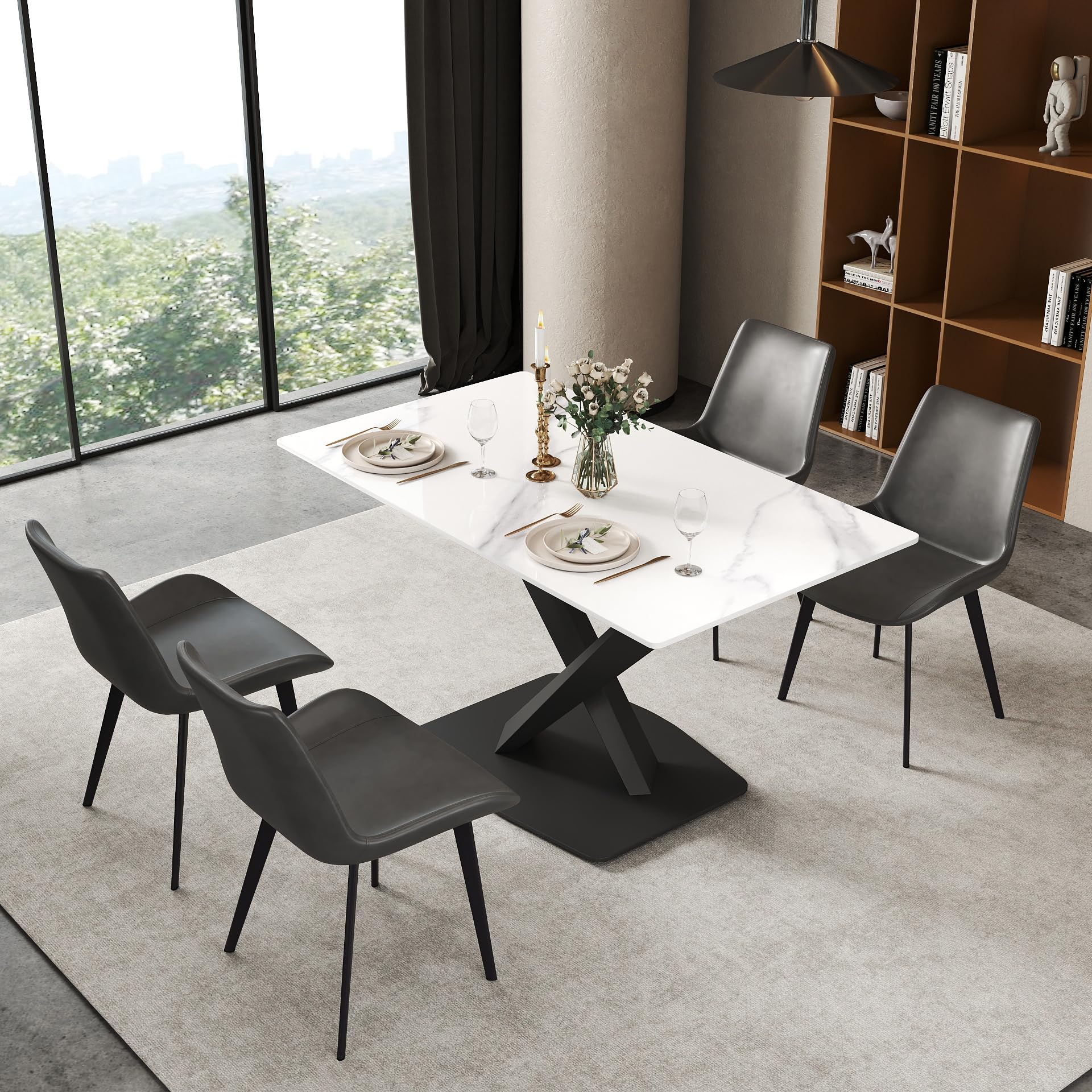 ★期間限定価格★T25 Stone modern table 韓国インテリア Amazon.com - Modern Dining Table for 4, White Glossy Sintered