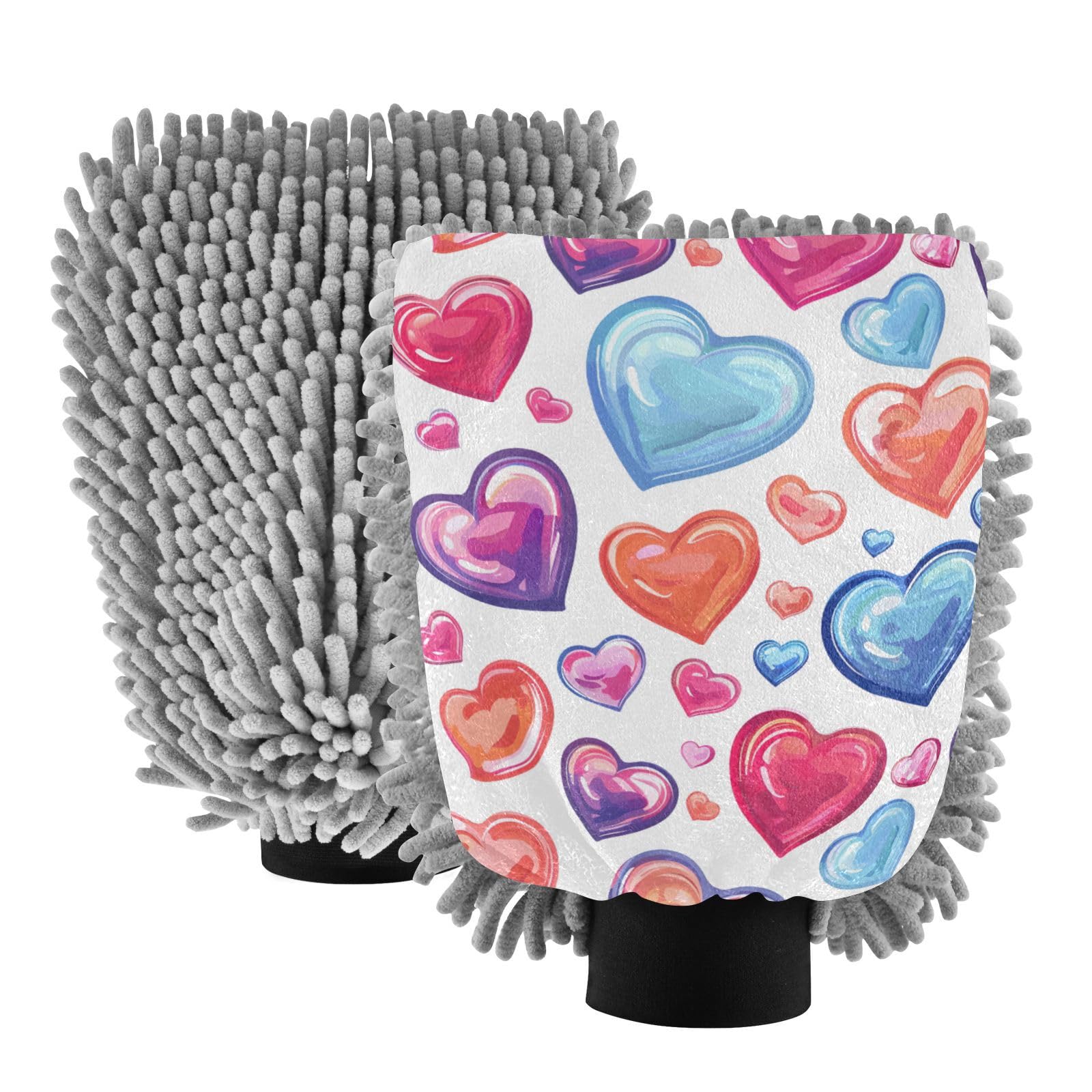 IOACIY Absorbent Microfiber Car Wash Drying Mitts, 2 Pack, Scratch-Free & Lint-Free, Rich Foam, Highly Absorbent, Double Sided, Wash Mitt Perfect for Car Washing, M, Heart (6)