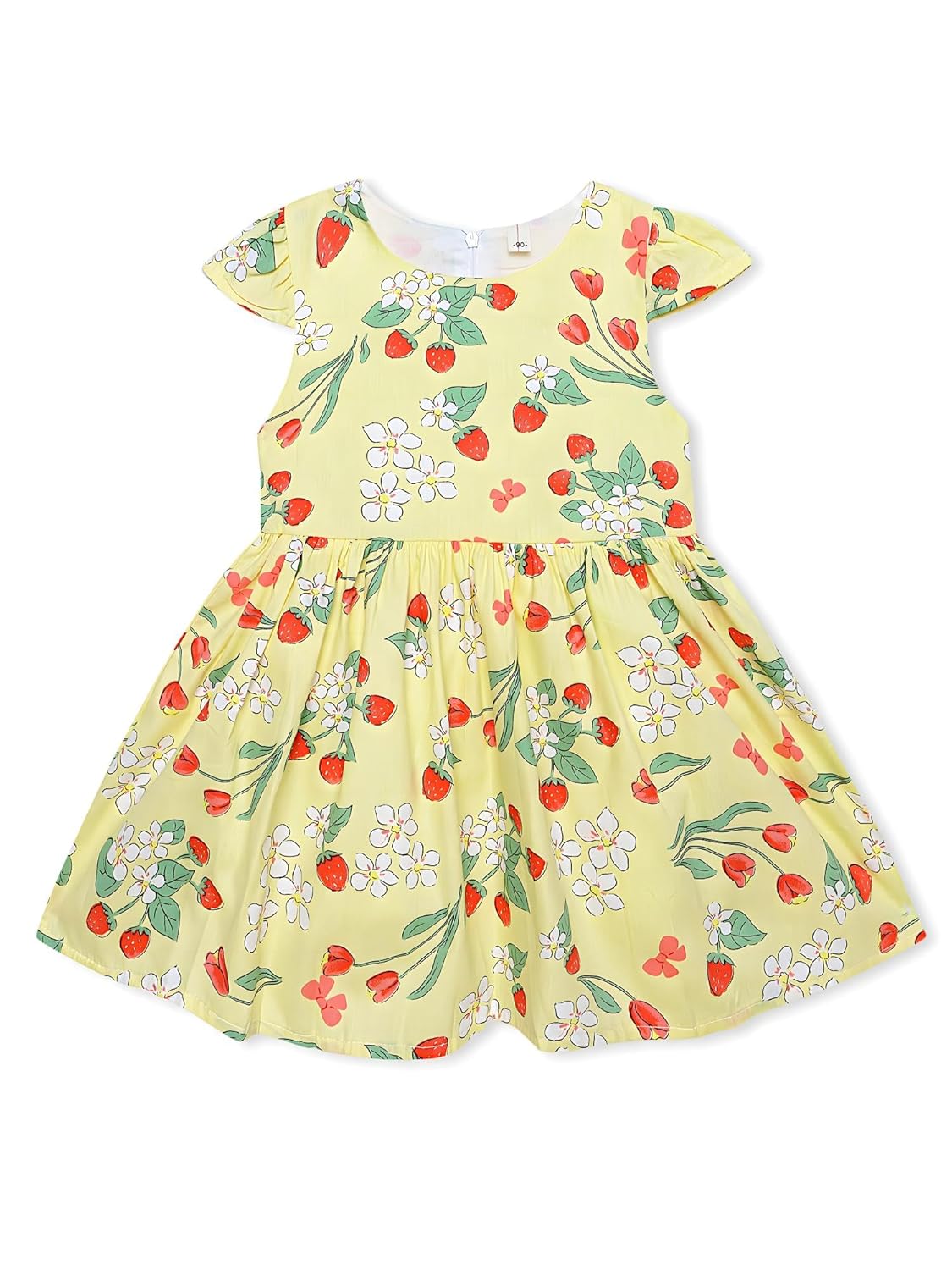 HONE BABY Cotton Elegant Fancy Strawberry Flowers Yellow Printed Design Summer Party Dress Frock for Baby Girls HONE BABY Cotton Elegant Fancy Strawberry Flowers Yellow Printed Design Summer Party Dress Frock for Baby Girls