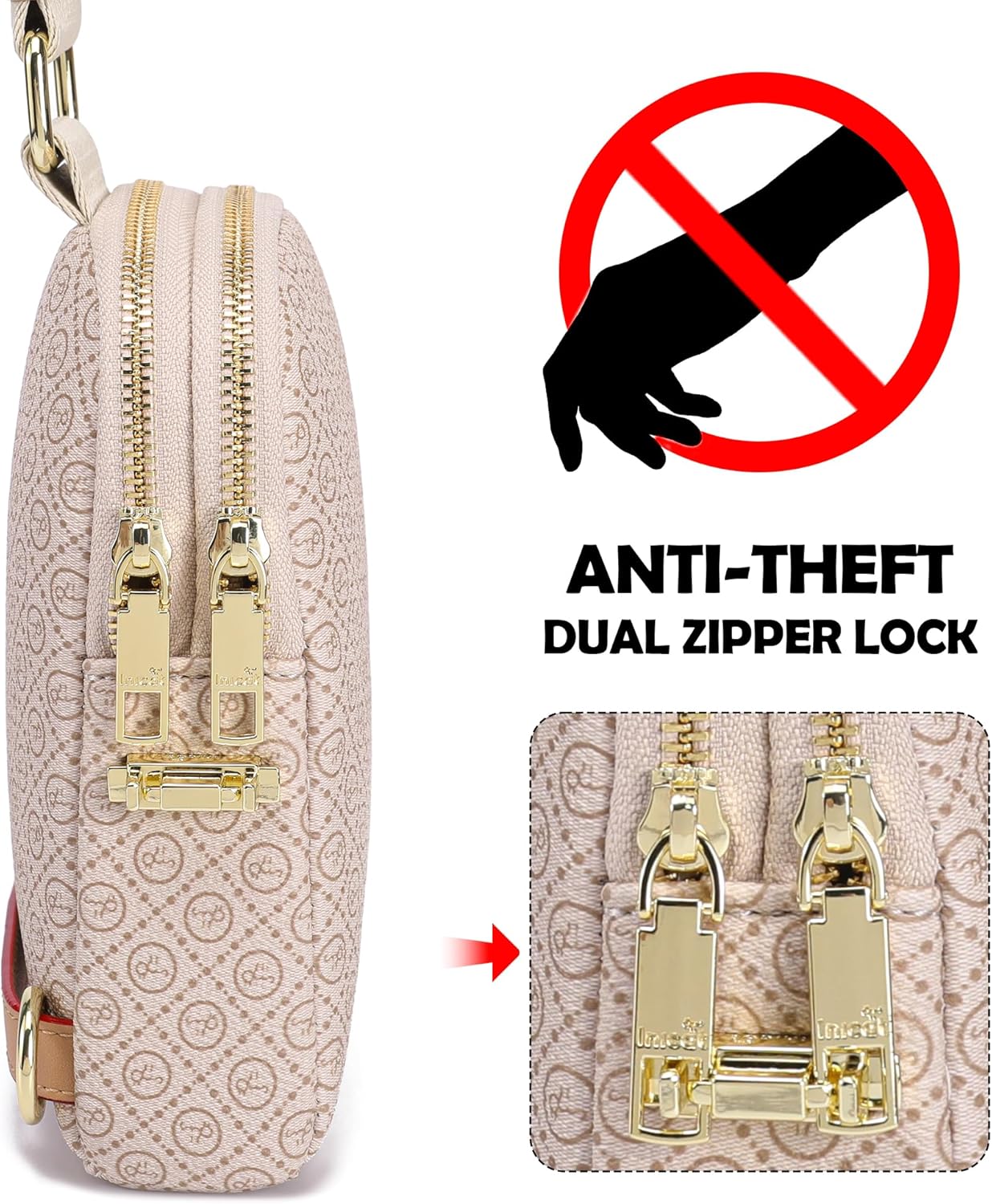 INICAT Anti Theft Crossbody Bag for Women, Small RFID Blocking Sling Purse with Zipper Lock for Travel, Vegan Leather - Image 4