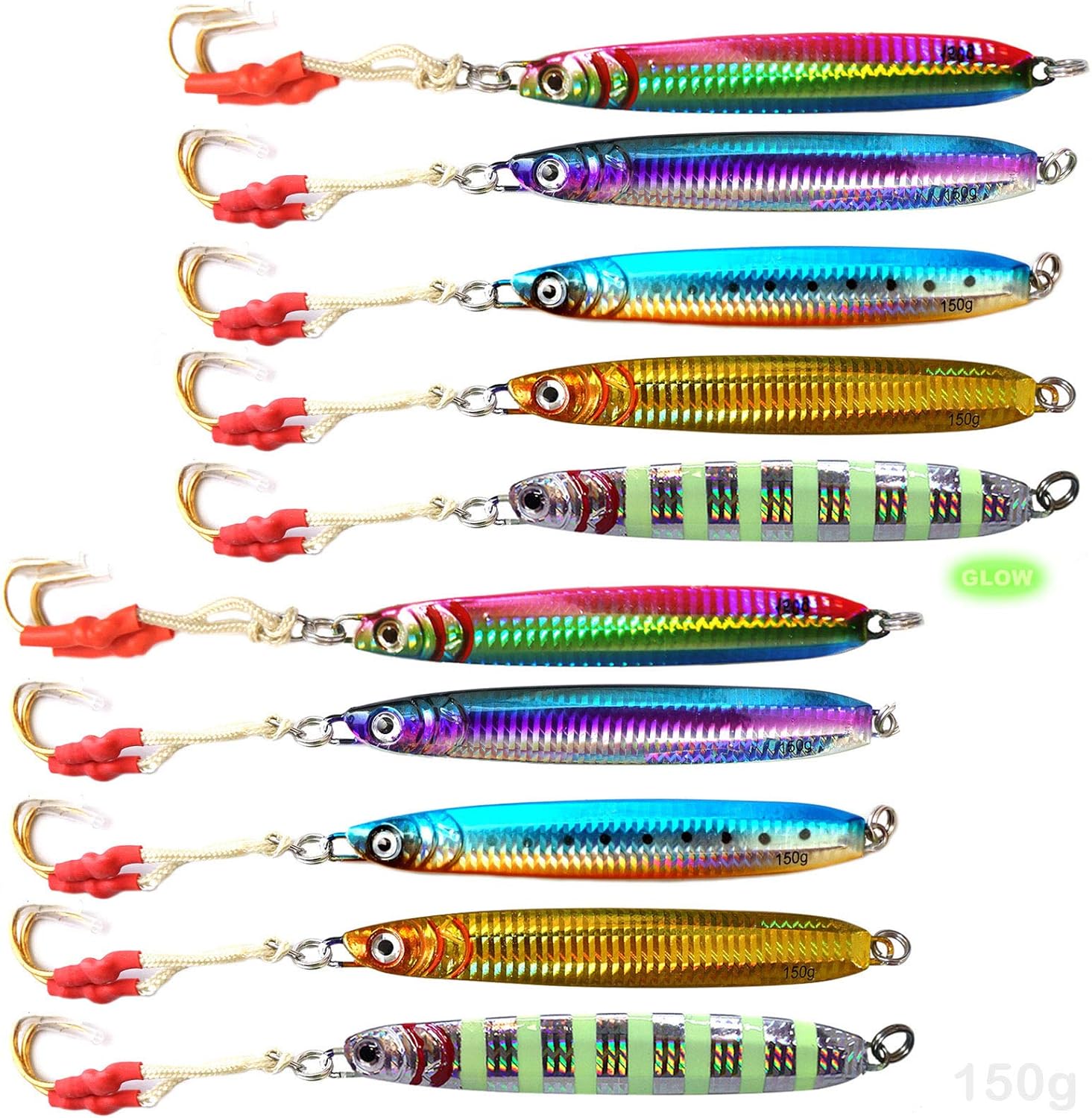 10pcs Fish WOW! 150g Vertical Knife Butterfly Speed Jig 5.25g with Two Assist Hooks -Mix Colors