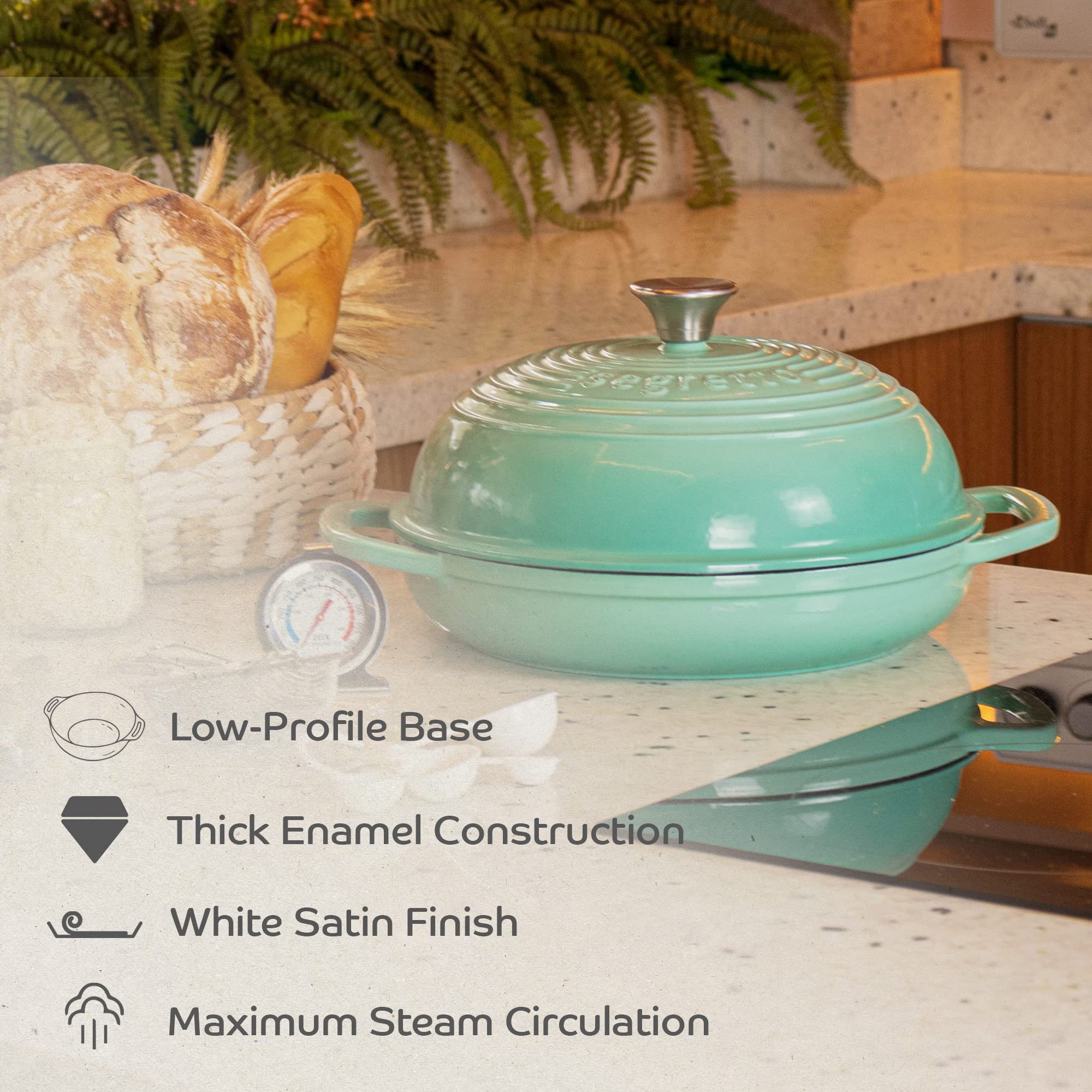 Segretto Cookware Horno de pan de hierro fundido esmaltado, 28 cm, verde
