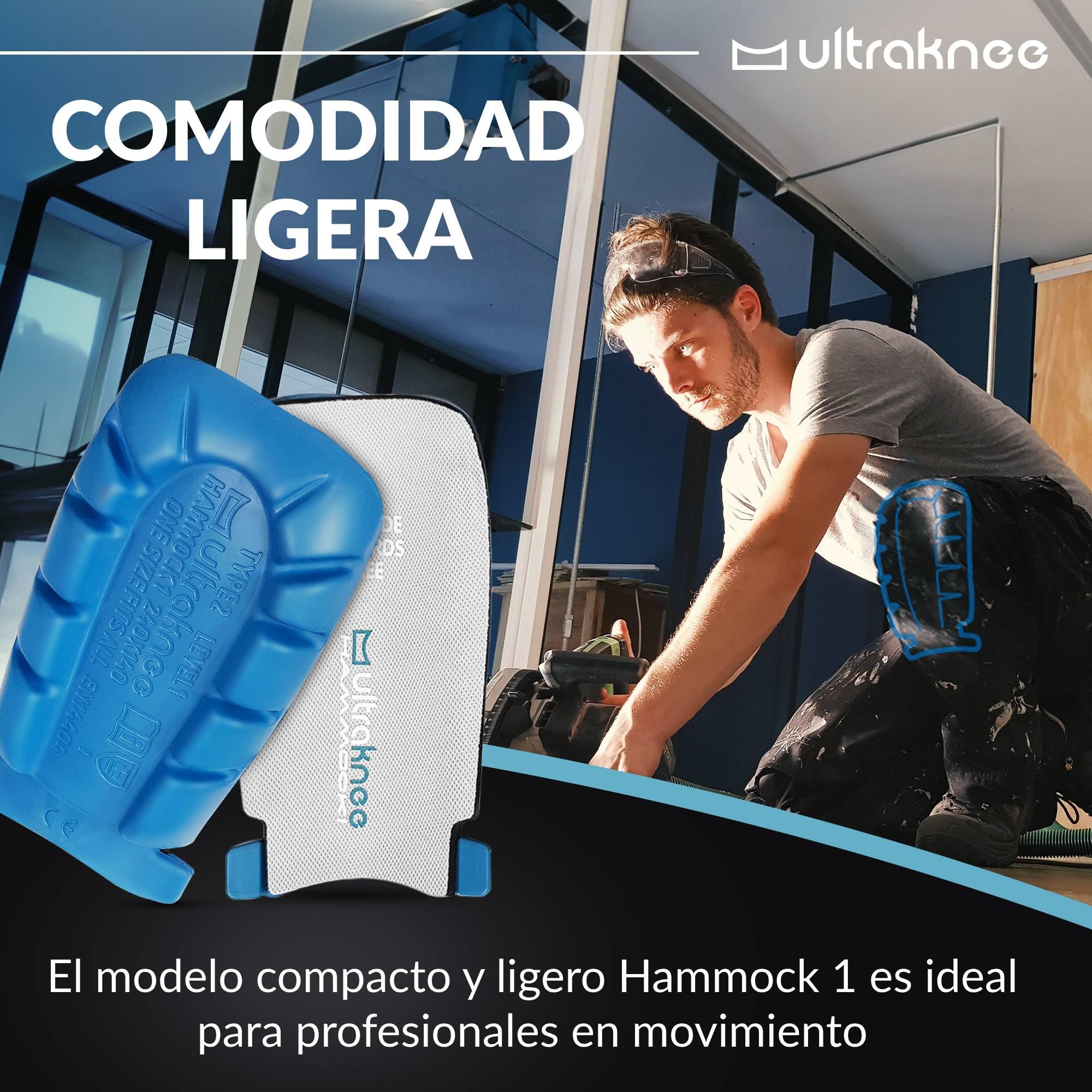 Hammock 1 | Rodilleras de Trabajo Profesionales para Obra, Suelo y Jardín | Cómodas, Ergonómicas y Duraderas | Protección para Rodillas de Albañiles, Techadores y Jardineros
