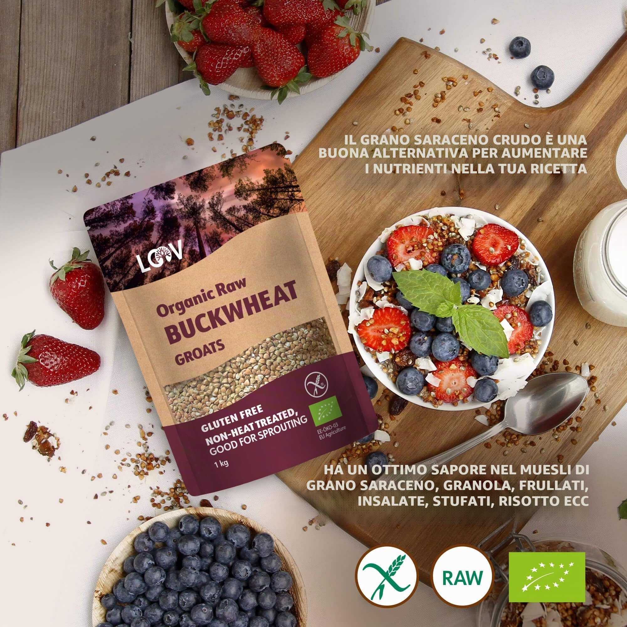Semola di Grano Saraceno Crudo, Biologico e Senza Glutine, 1 kg, non Trattato Termicamente, Tutti i Nutrienti Sono Preservati, Sapore di Nocciola, Coltivazione Biologica in Clima Nordico, Non-OGM